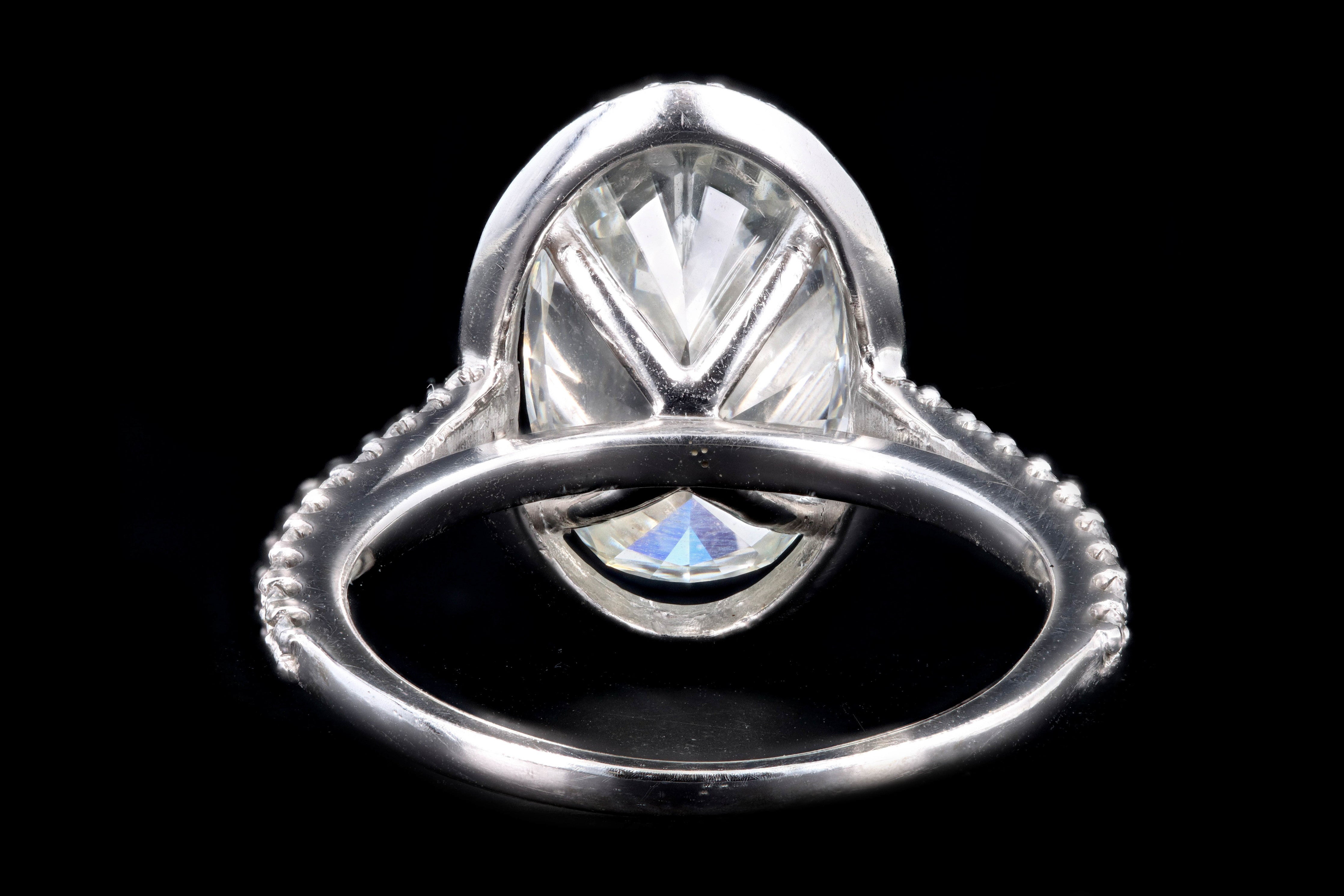 New 14K White Gold 4.01 Carat Oval Cut Diamond Halo Engagement Ring GIA Certified - Queen May