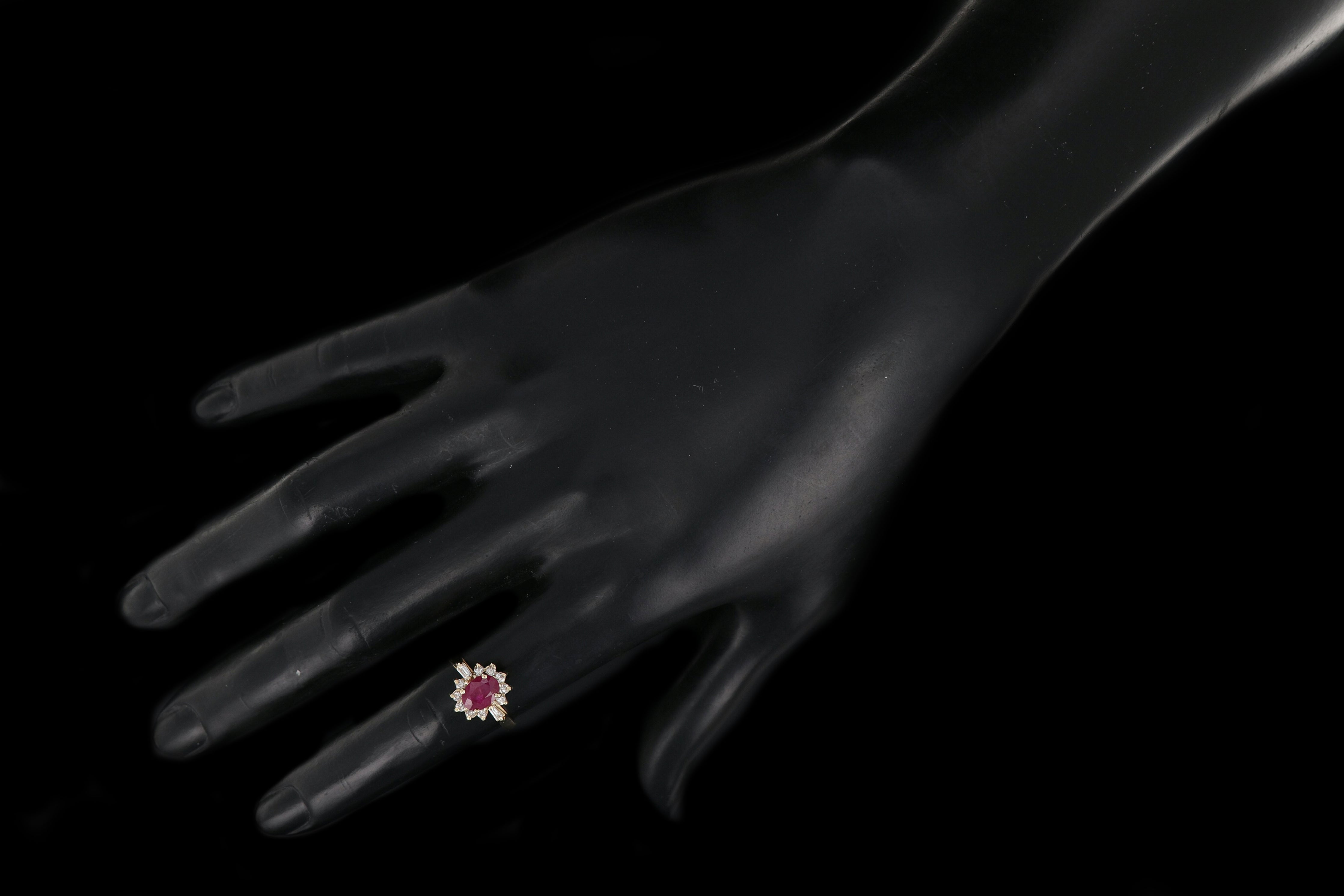 Vintage 14K Yellow Gold 1.30CT Oval Cut Natural Ruby and Diamond Ring - Queen May