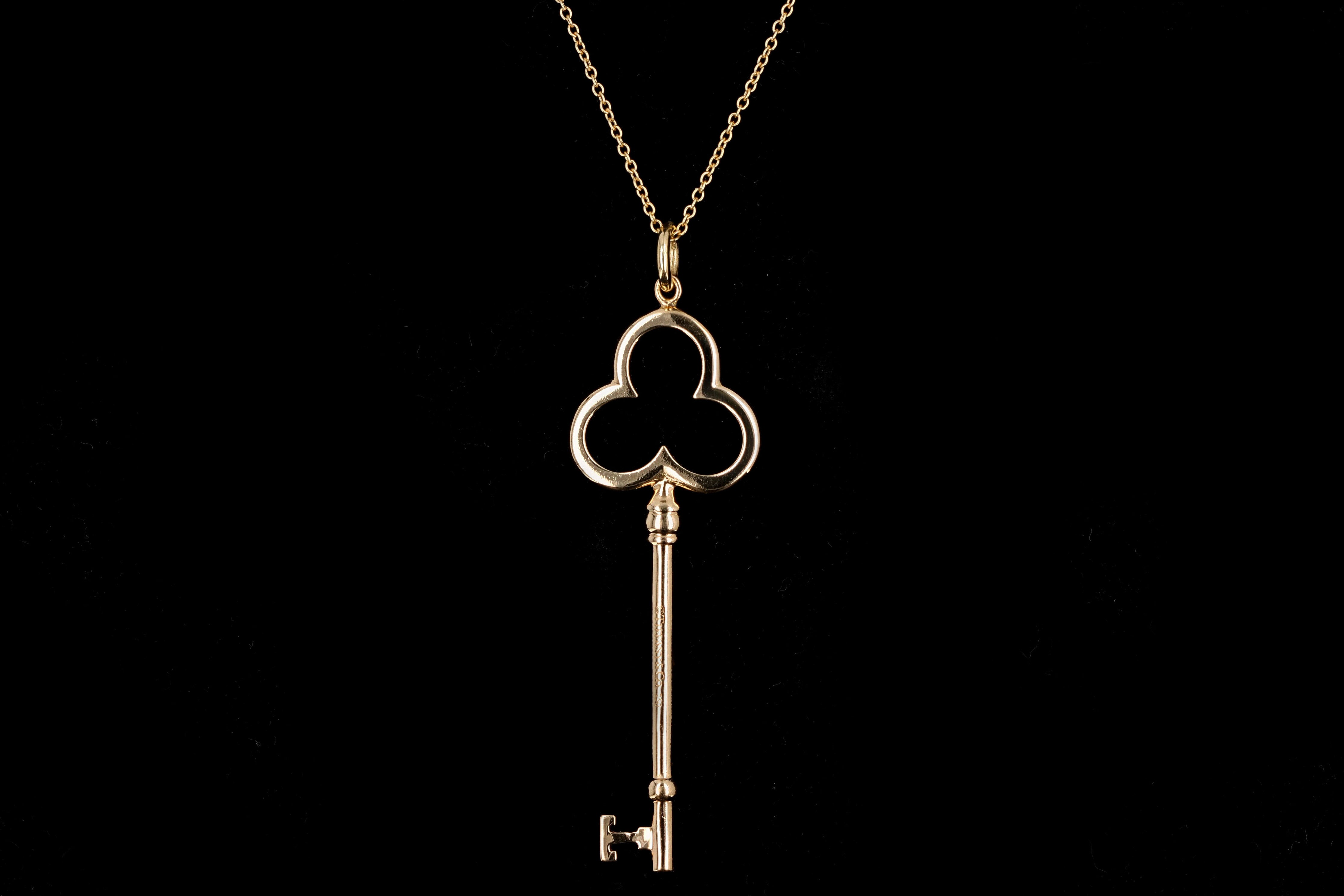 Modern Tiffany & Co 18K Yellow Gold Key Pendant Necklace - Queen May