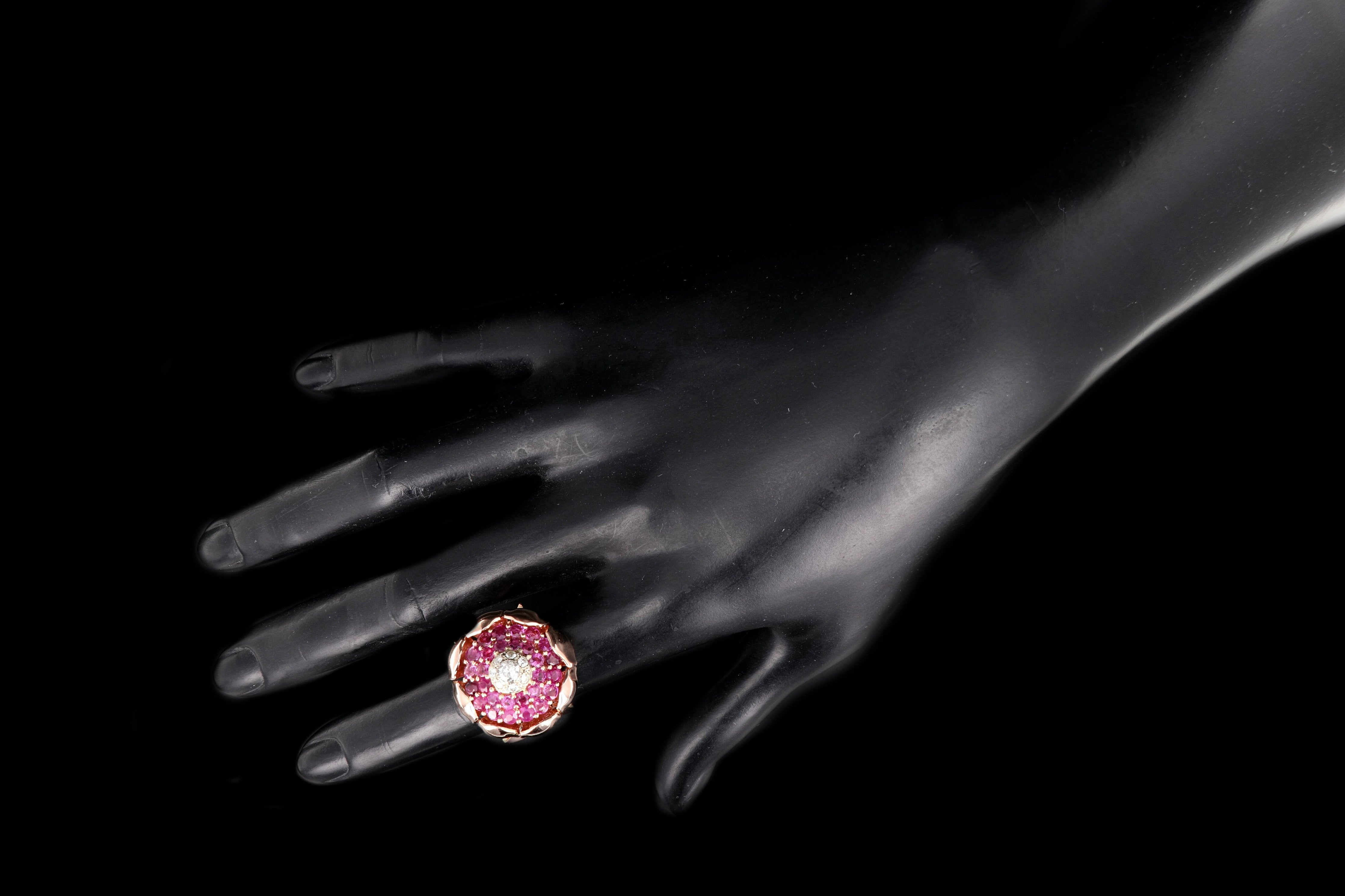 Retro 14K Rose Gold 2.5 Carat Natural Ruby and Diamond Cocktail Ring - Queen May