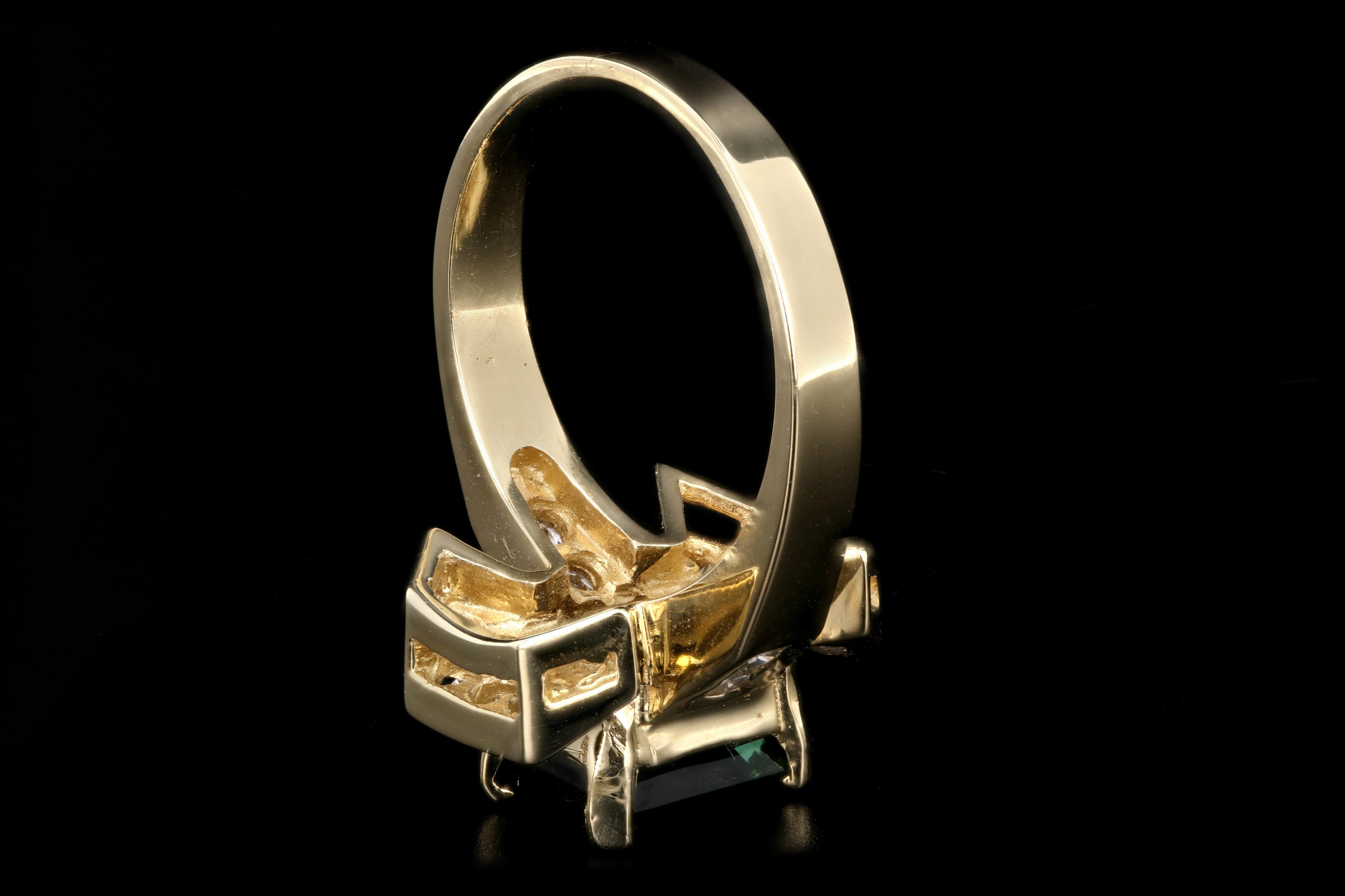 Vintage 14K Yellow Gold 1.6 CTR Green Tourmaline and Diamond Ring - Queen May