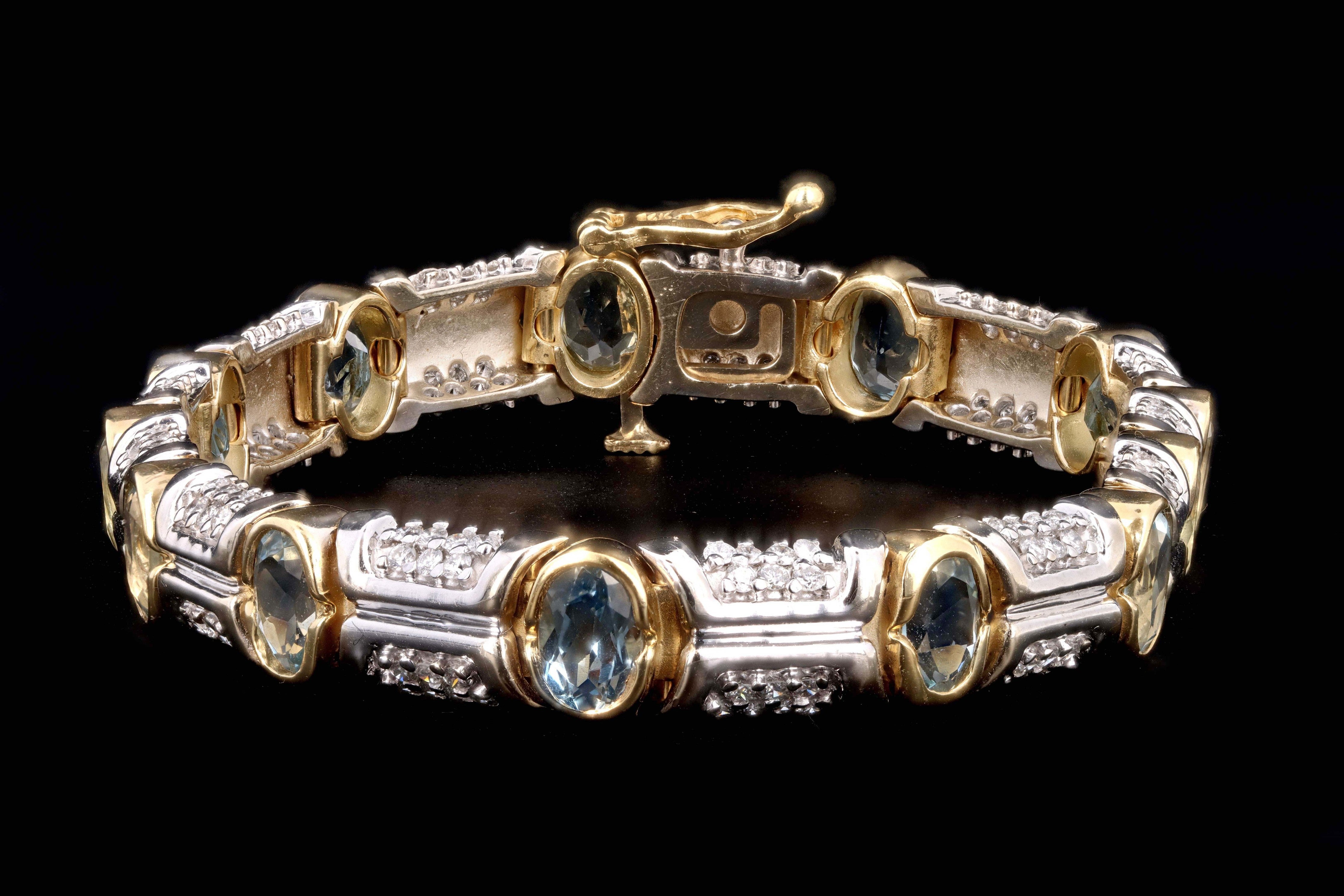 Modern 14K Gold Aquamarine & Diamond Bracelet - Queen May