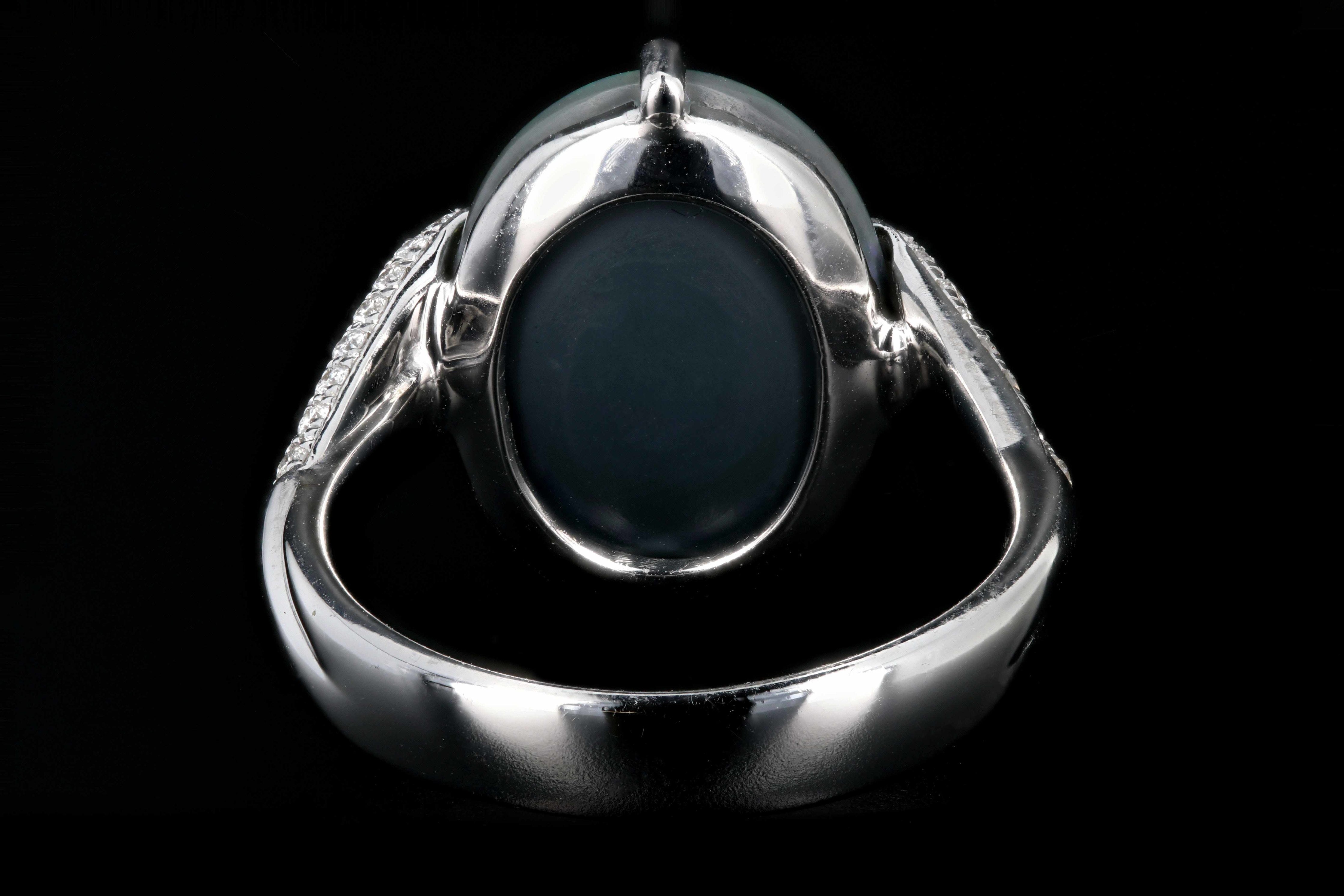 Retro 18K White Gold 5.51 Carat Black Opal and Diamond Ring - Queen May