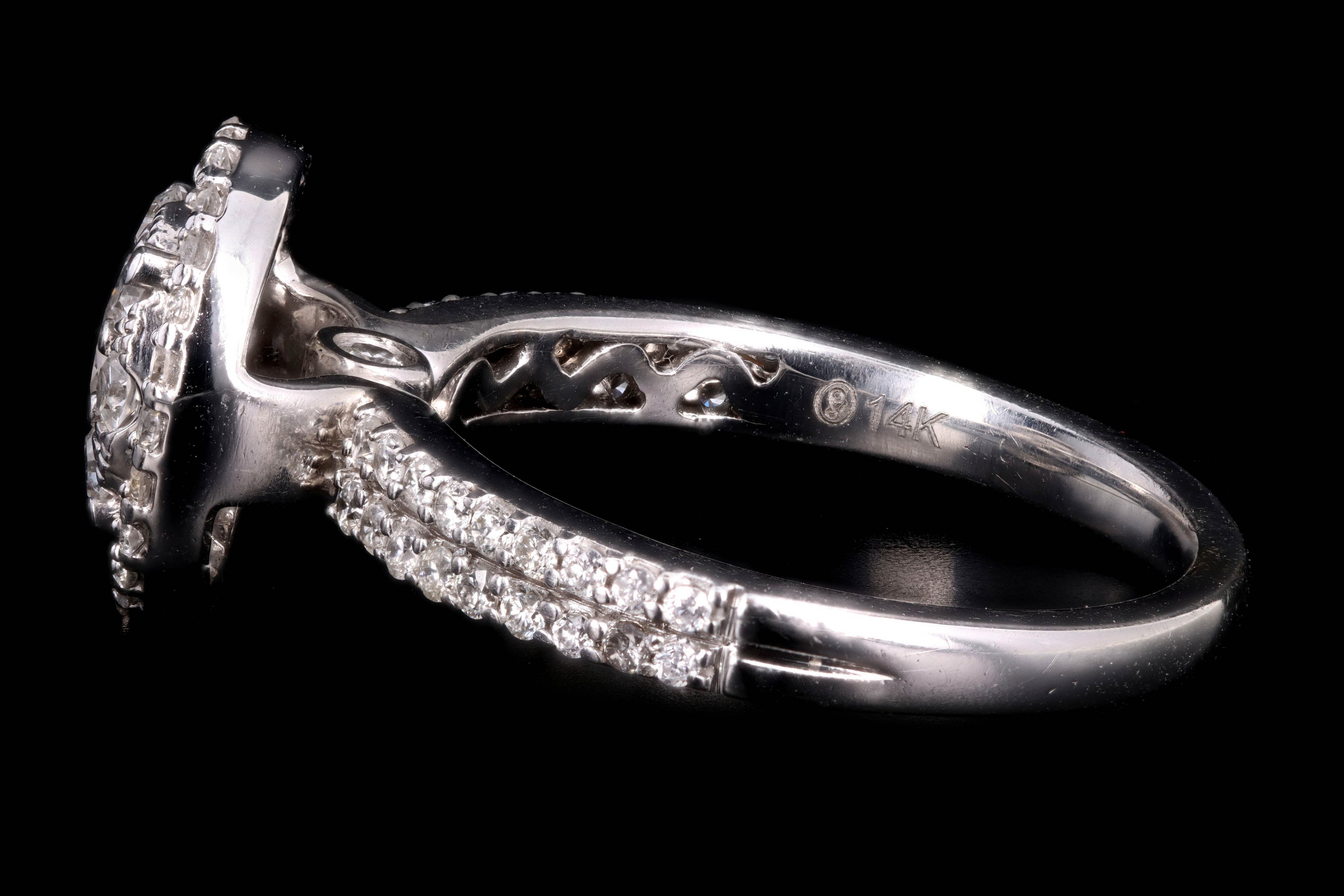 Modern 14K White Gold .25 Carat Round Brilliant Cut Diamond Halo Engagement Ring - Queen May