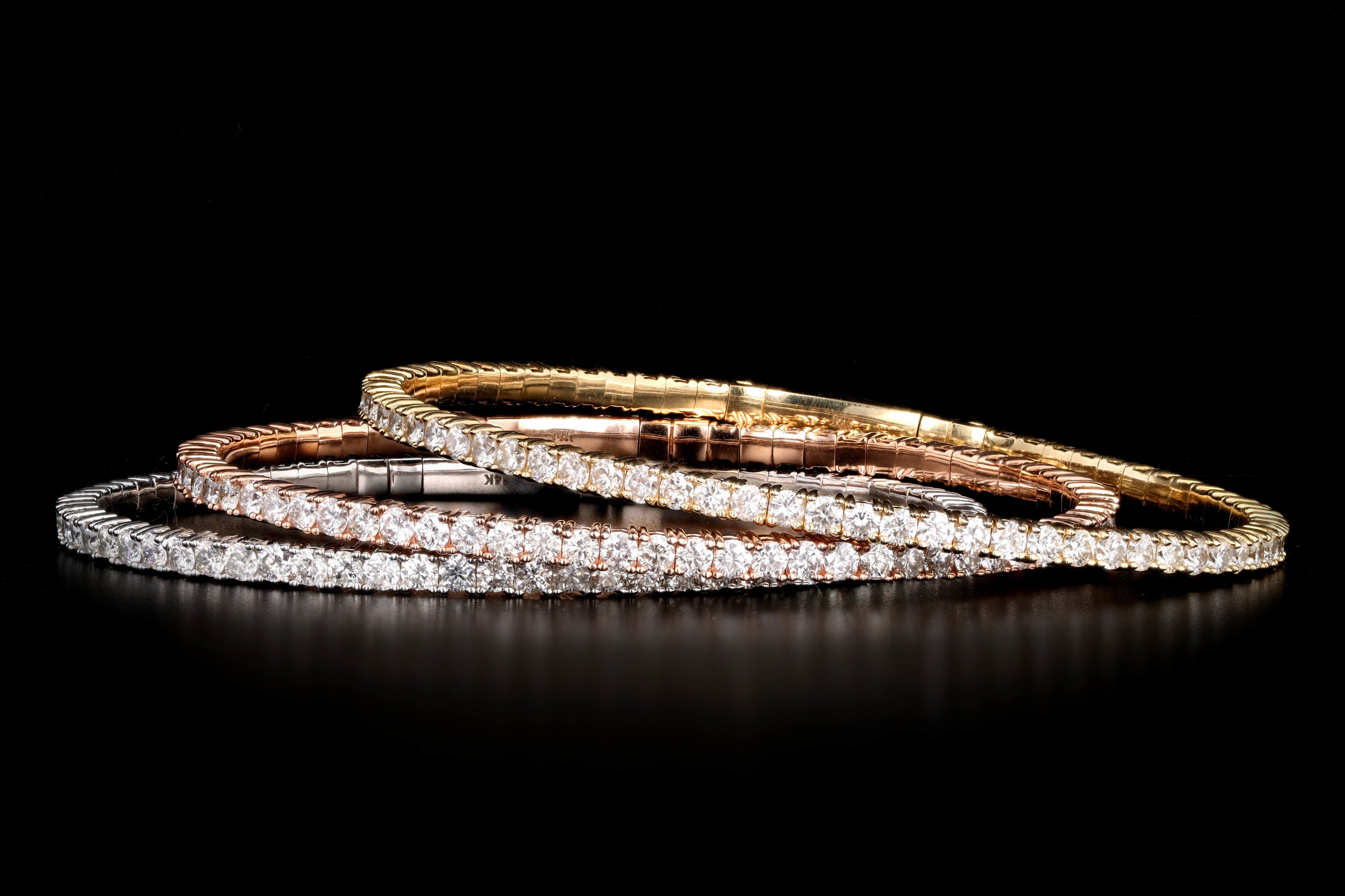 14K Gold 3.70 Carat Total Weight Round Diamond Flexible Bangle - Queen May