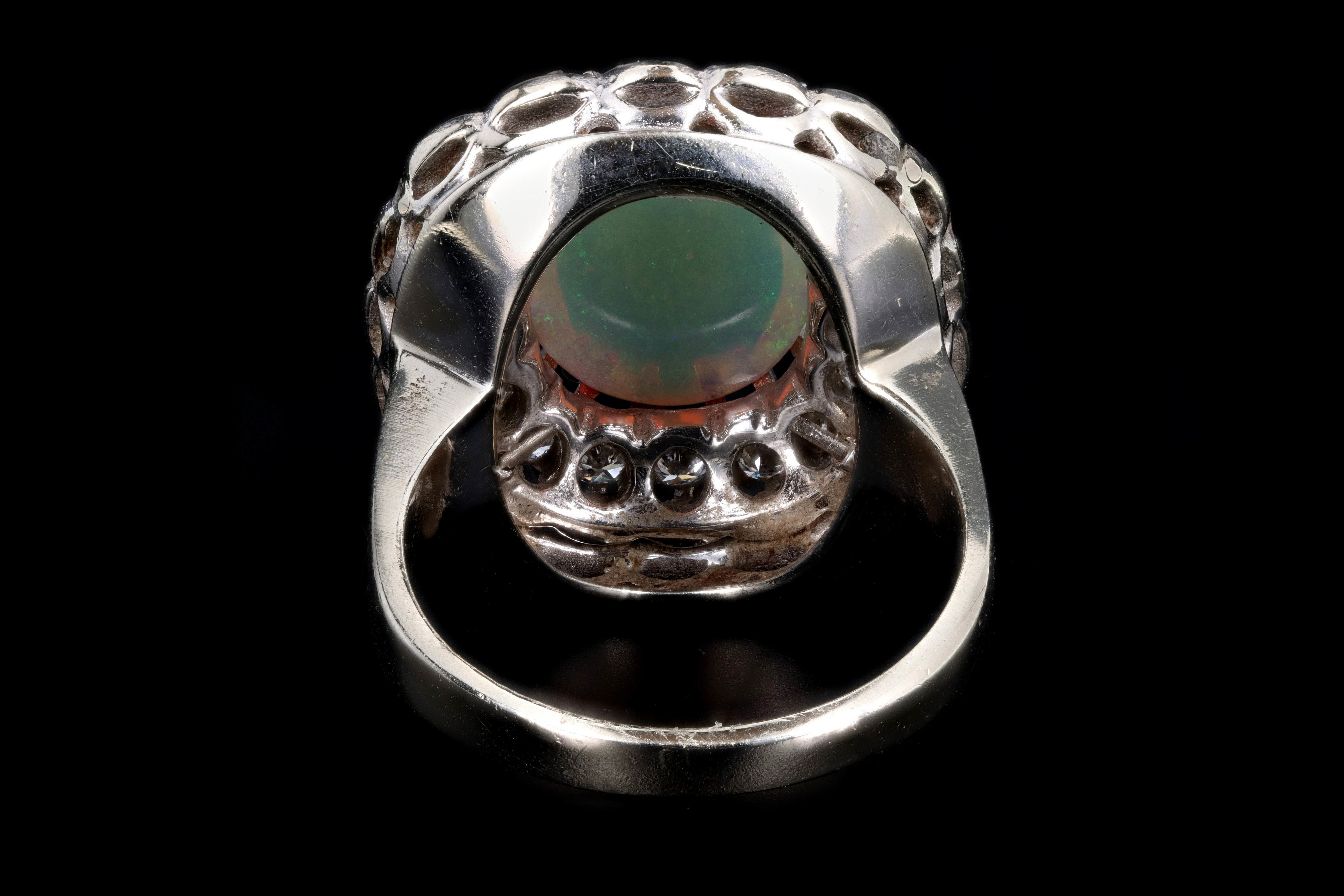 Retro 14K White Gold 3 Carat Opal & Diamond Ring - Queen May