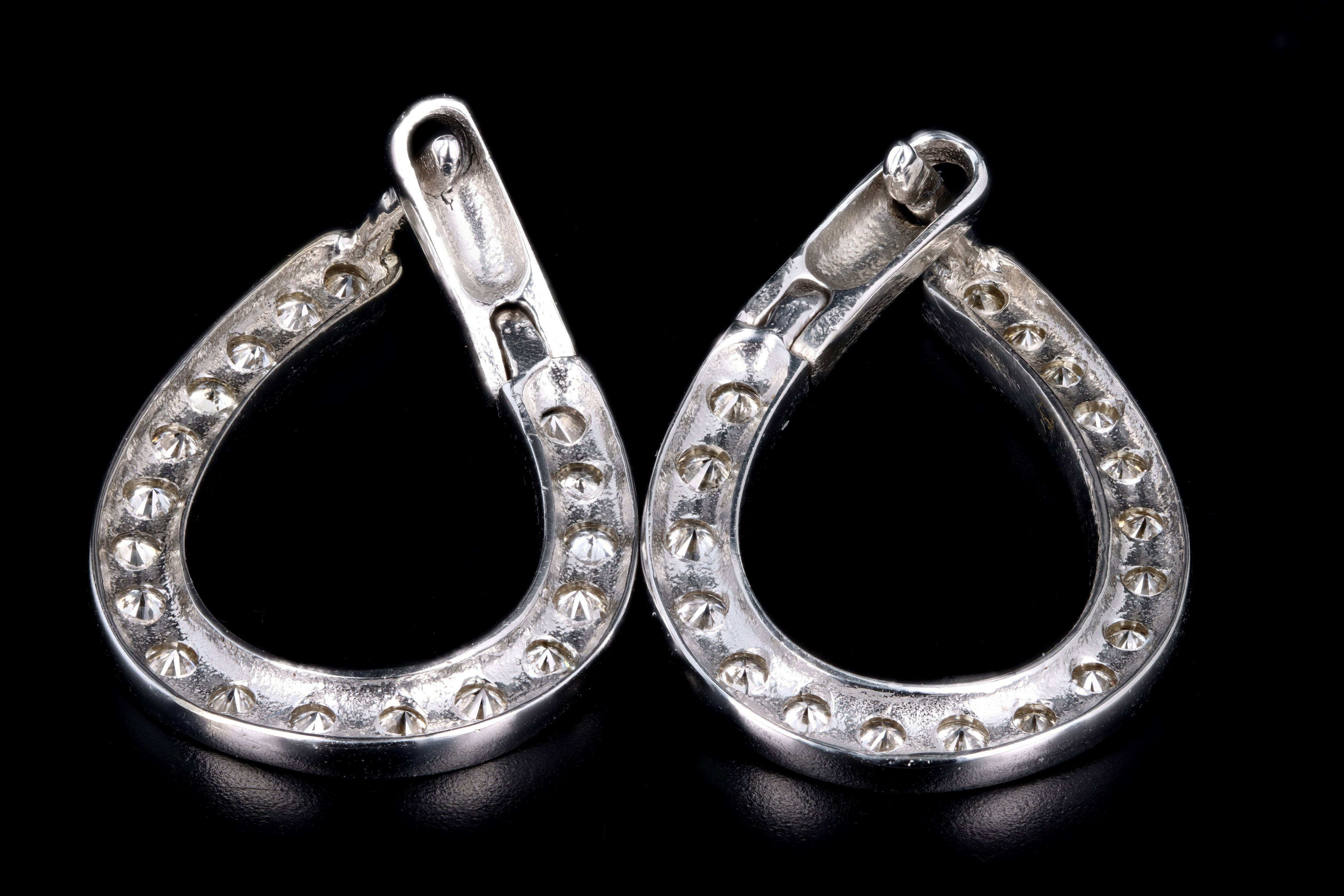 Modern 14K White Gold .75 Carat Total Round Brilliant Cut Diamond Hoop Earrings - Queen May