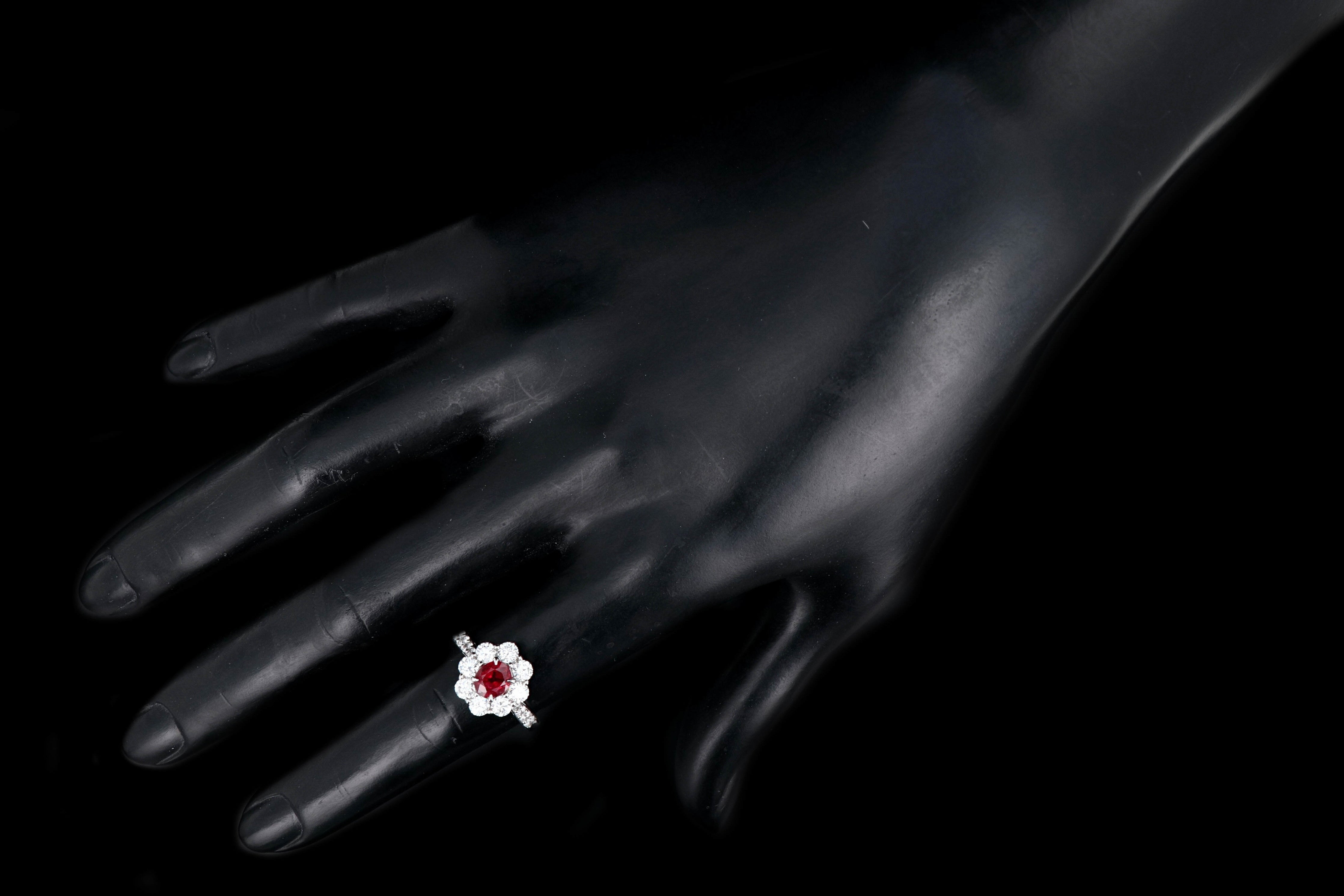 Modern Platinum 1.01 Carat Natural No Heat Ruby and 1 Carat Round Brilliant Diamond Ring GIA Certified - Queen May