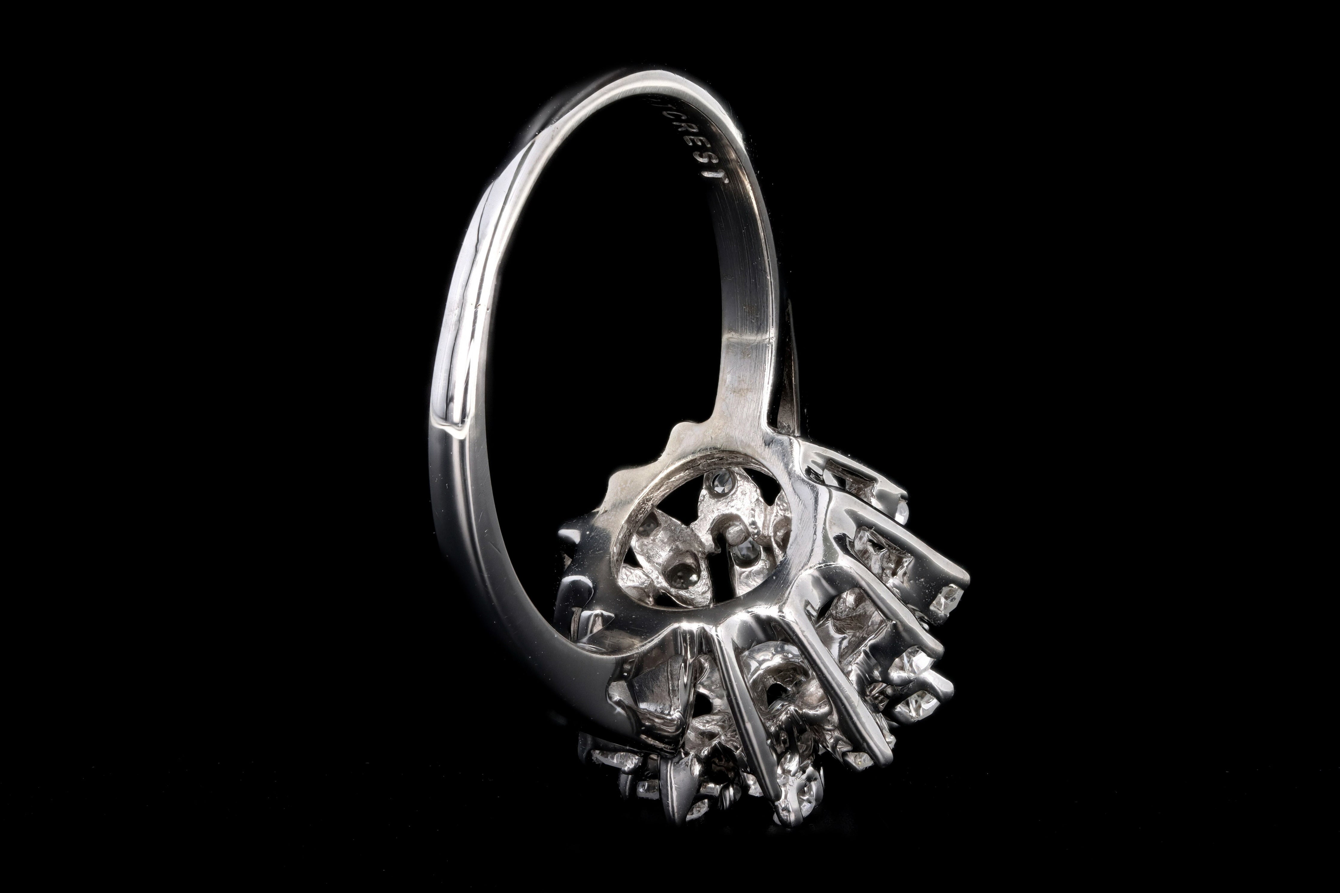 Vintage 14K White Gold .58 CTW Round Brilliant Diamond Cluster Ring - Queen May