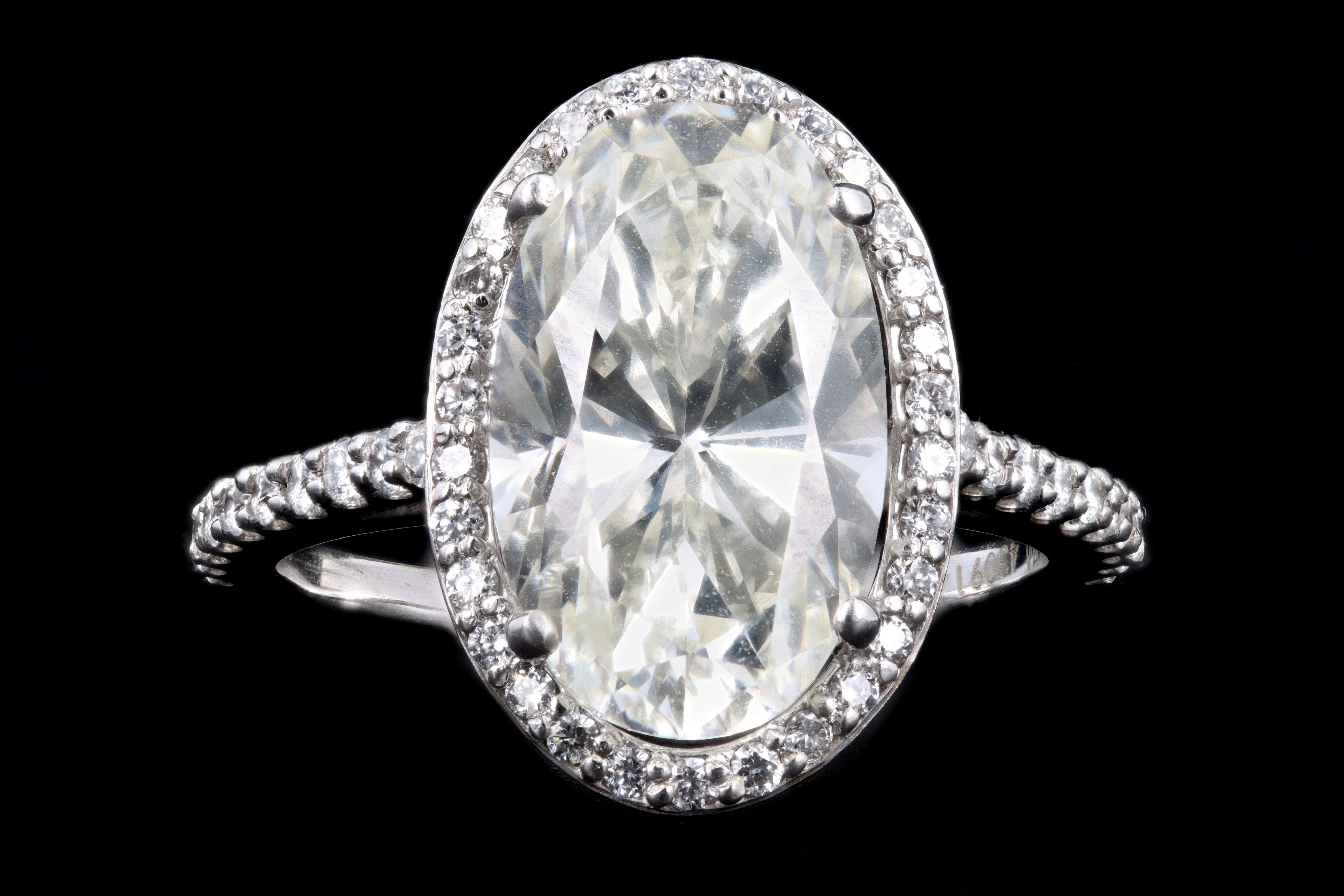 New 14K White Gold 4.01 Carat Oval Cut Diamond Halo Engagement Ring GIA Certified - Queen May