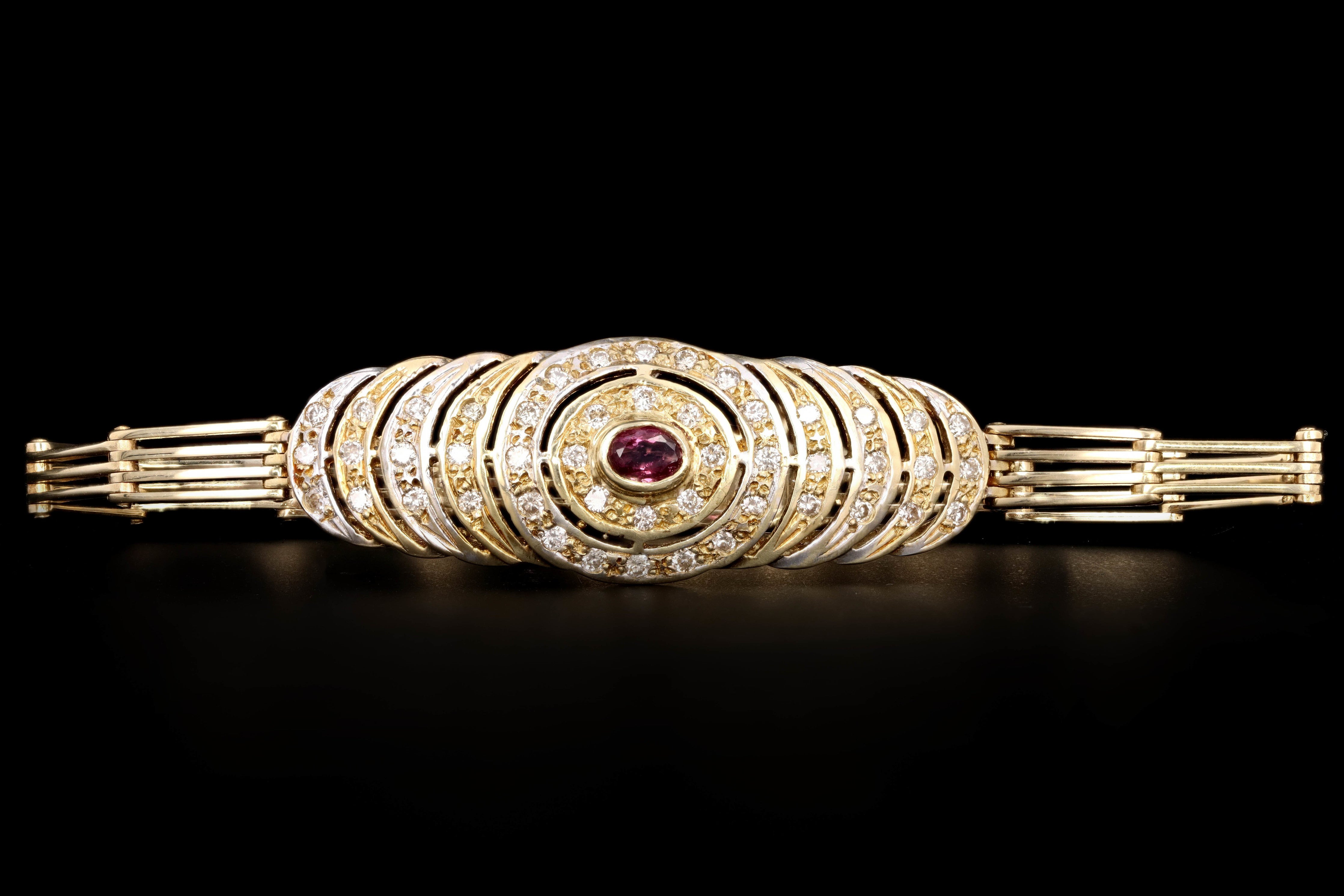Vintage 14K Yellow Gold .25 Carat Oval Ruby & Diamond Bracelet - Queen May