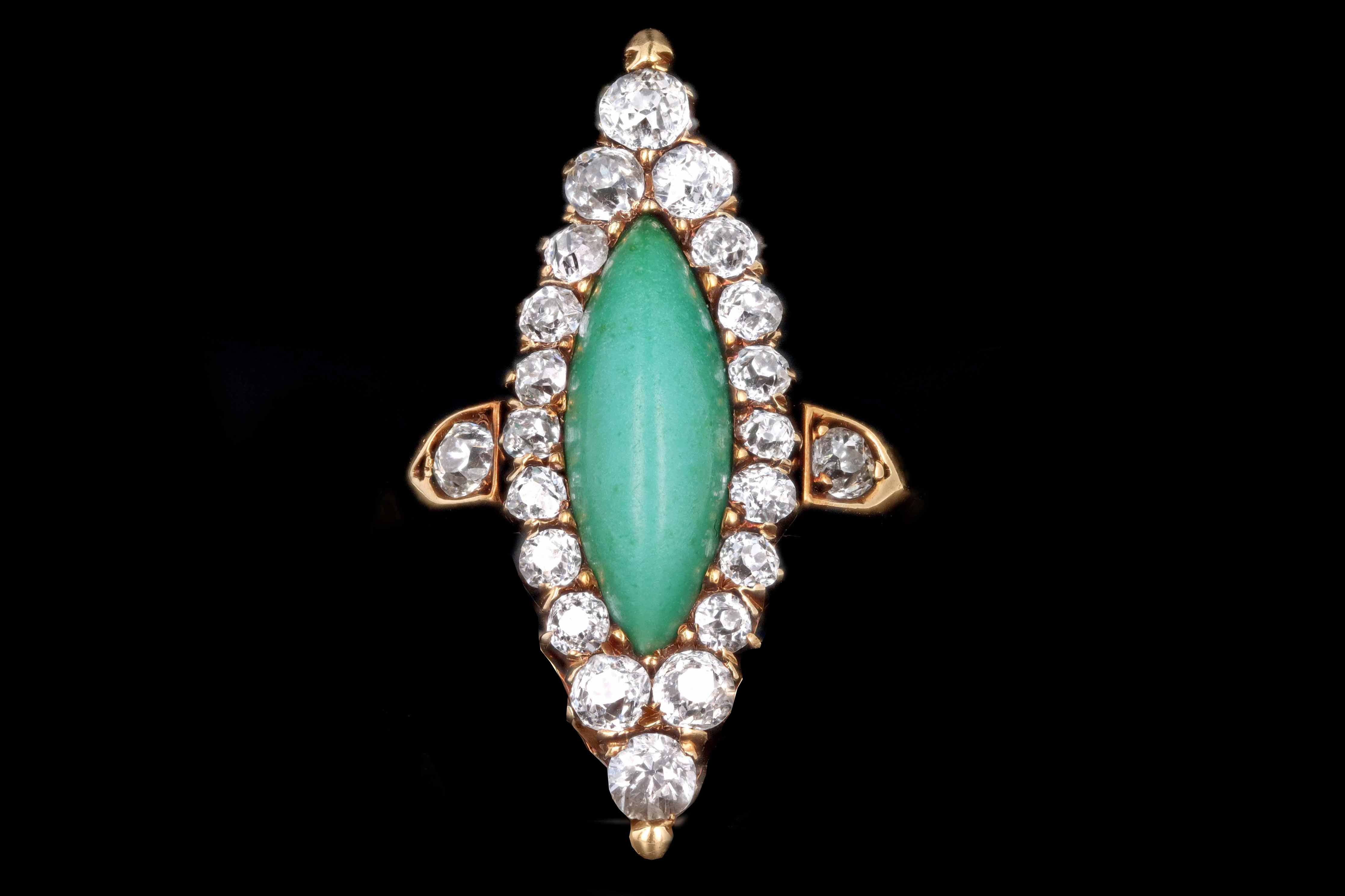 Victorian 14K Rose Gold Turquoise and Diamond Navette Ring - Queen May