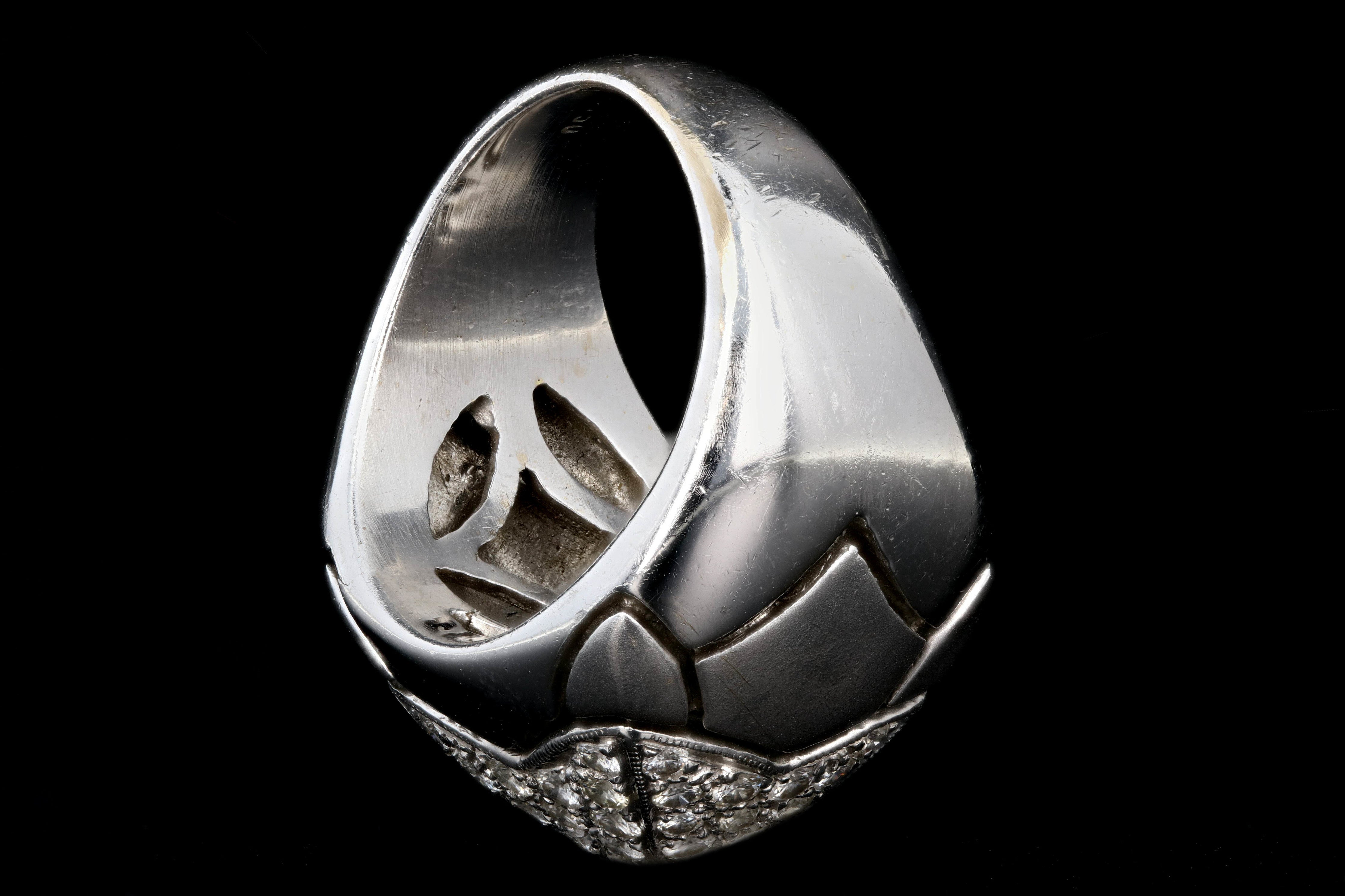 18K Brushed White Gold 1.2 CTW Pave Set Diamond Dome Ring - Queen May