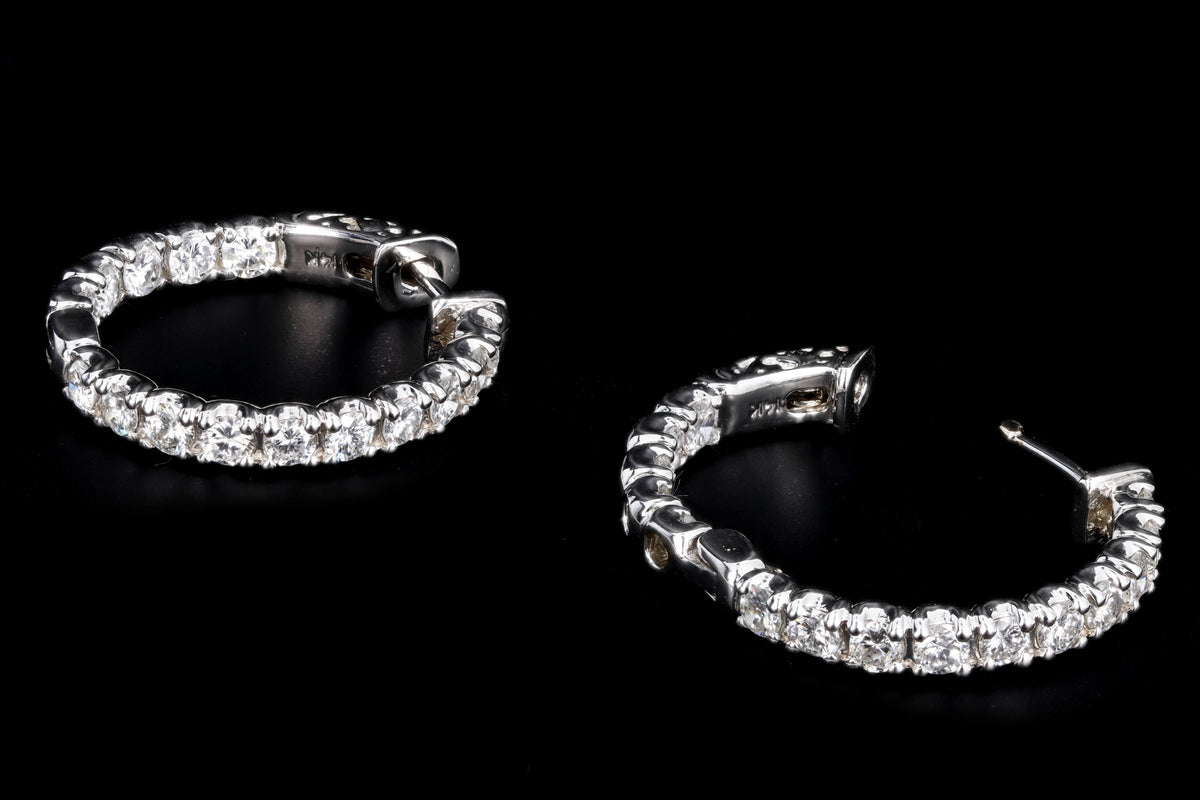 New 14K White Gold 2.59 Carat Round Brilliant Diamond Hoop Earrings - Queen May