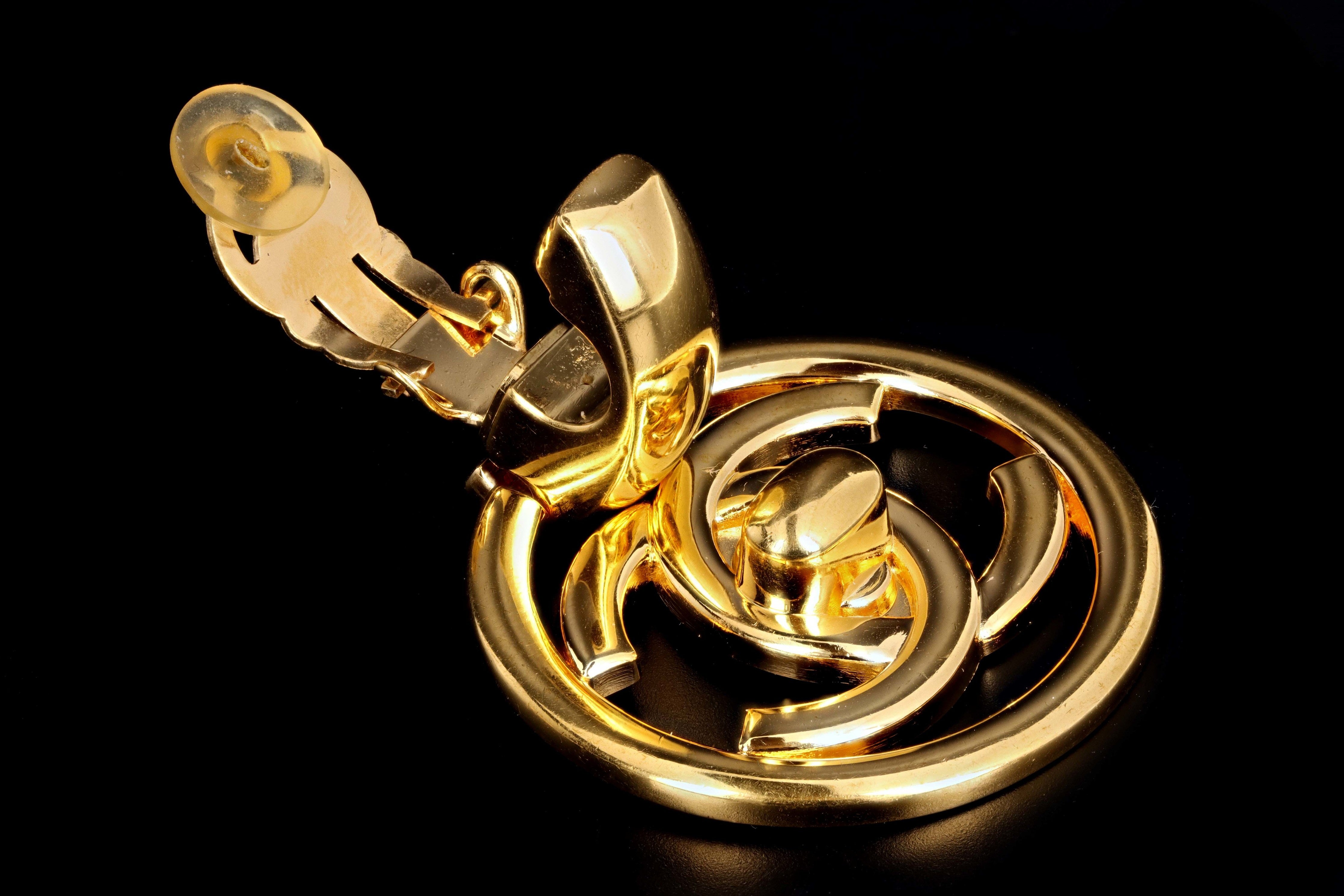 Vintage Chanel Gold Plated Doorknocker Large Clip On Earrings - Queen May