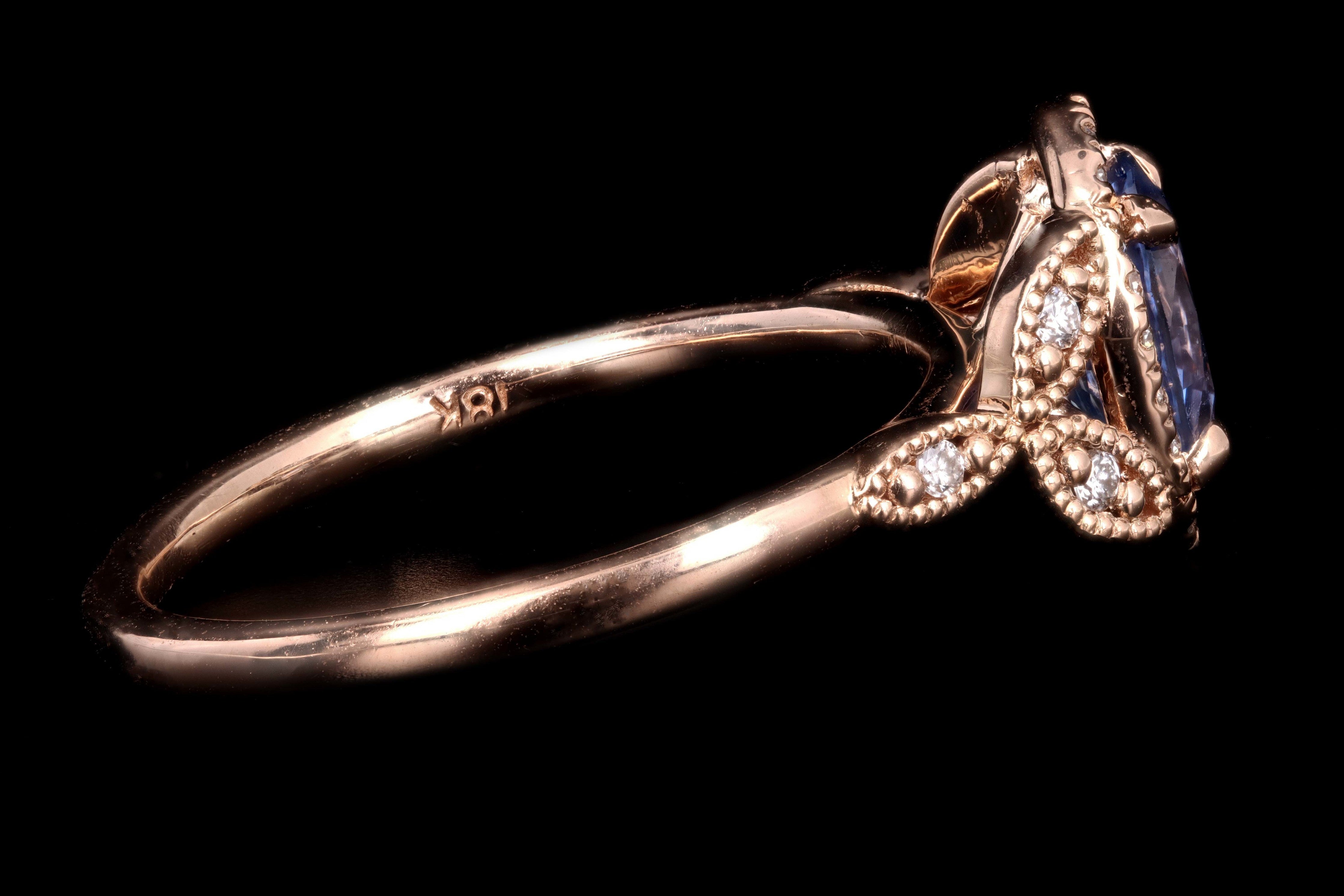 New 18K Rose Gold 1.21 Oval Cut Sri Lanka Sapphire & Diamond Ring GIA Certified - Queen May