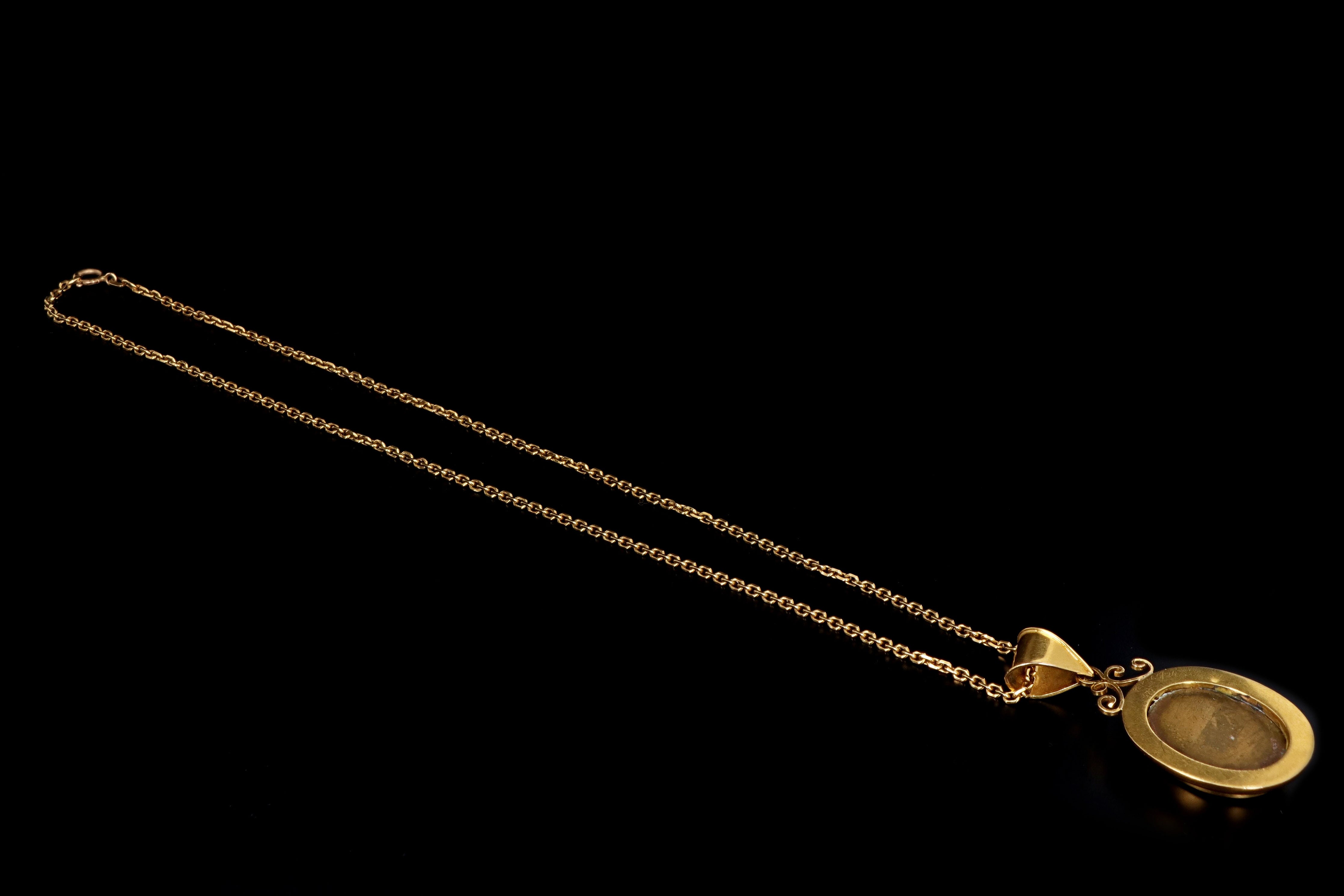 Victorian 22K Yellow Gold Micro Mosaic Pendant Necklace - Queen May