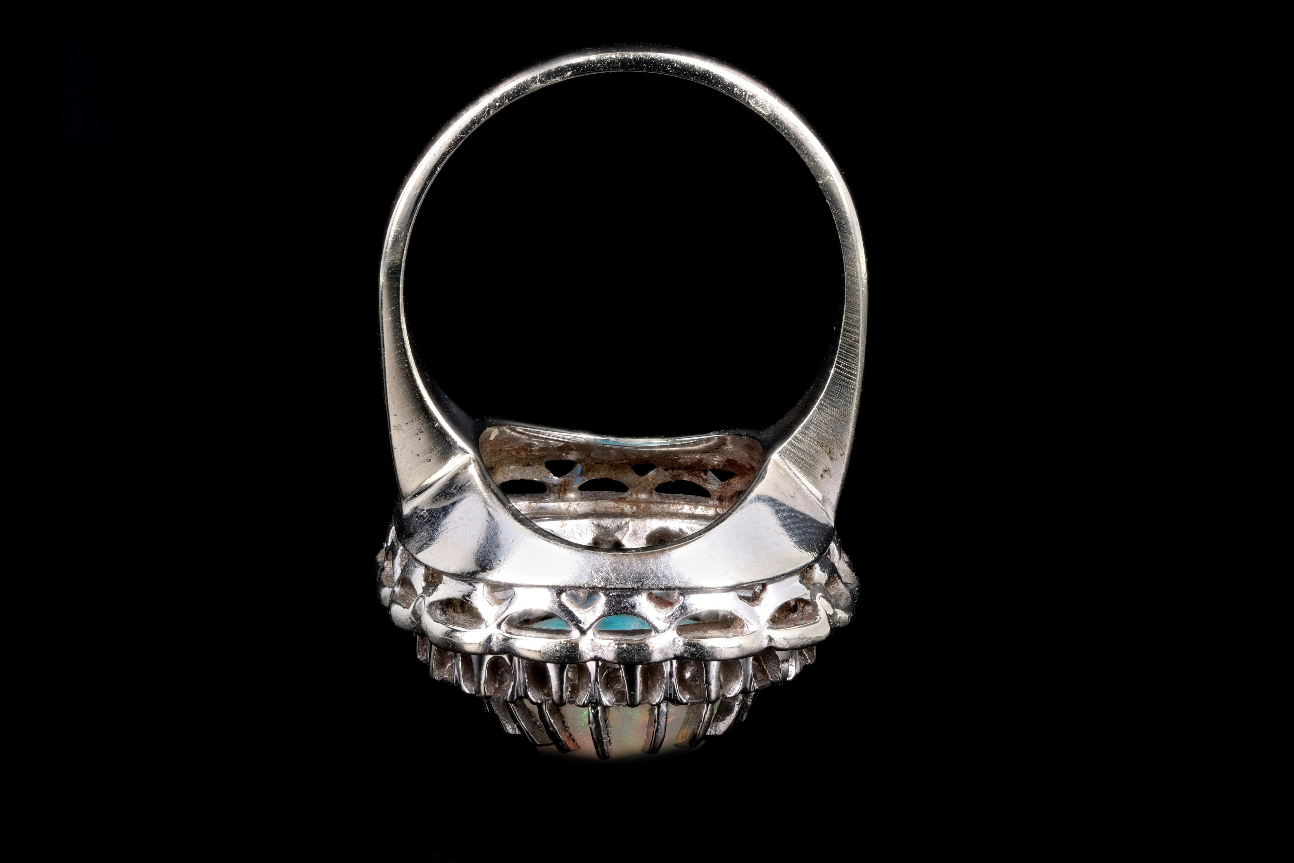 Retro 14K White Gold 3 Carat Opal & Diamond Ring - Queen May