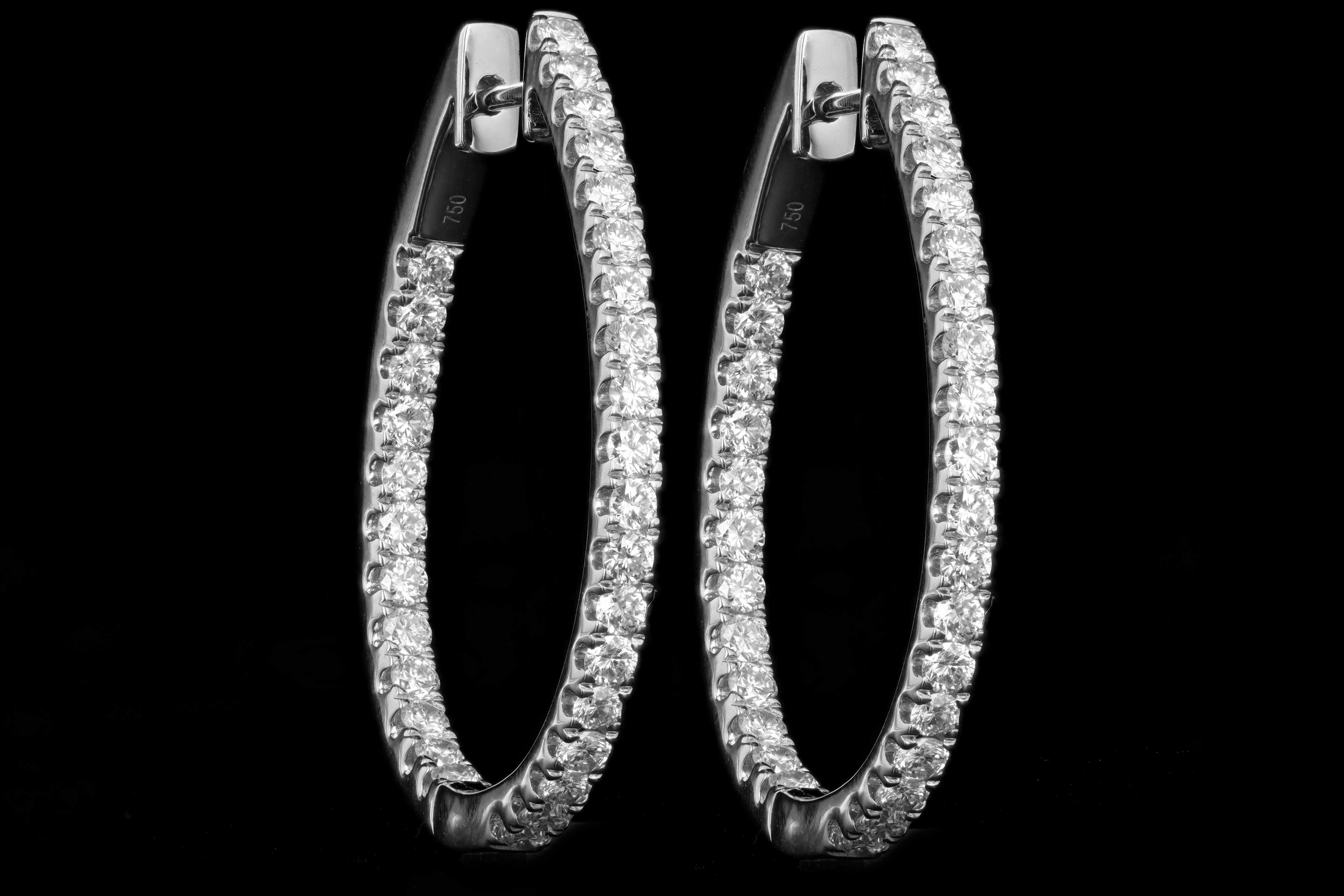 18K White or Yellow Gold 2.0 Carat Total Weight Diamond Inside Out Oval Hoop Earrings - Queen May