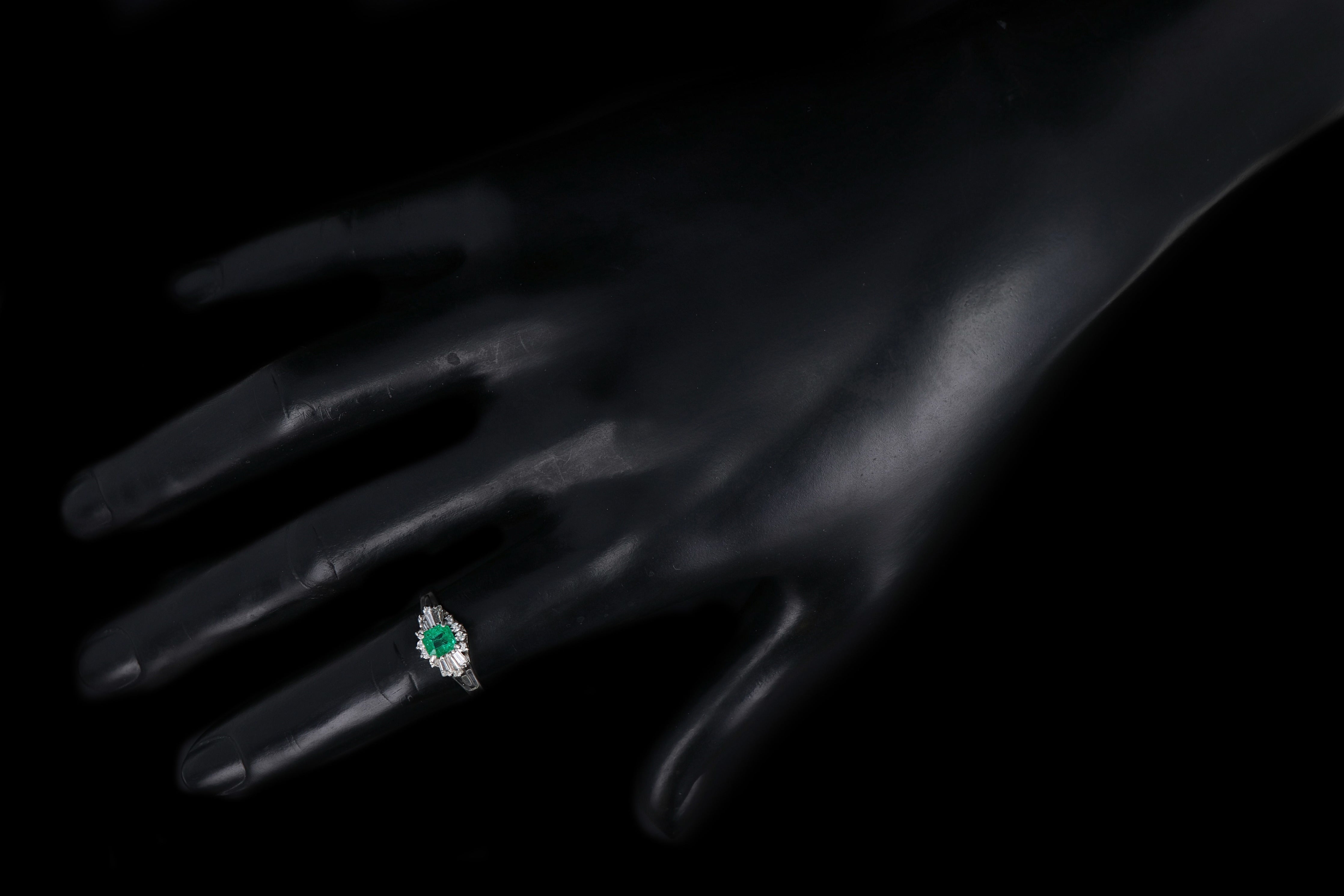 Retro Platinum .40 Carat Natural Emerald & Diamond Ballerina Ring - Queen May