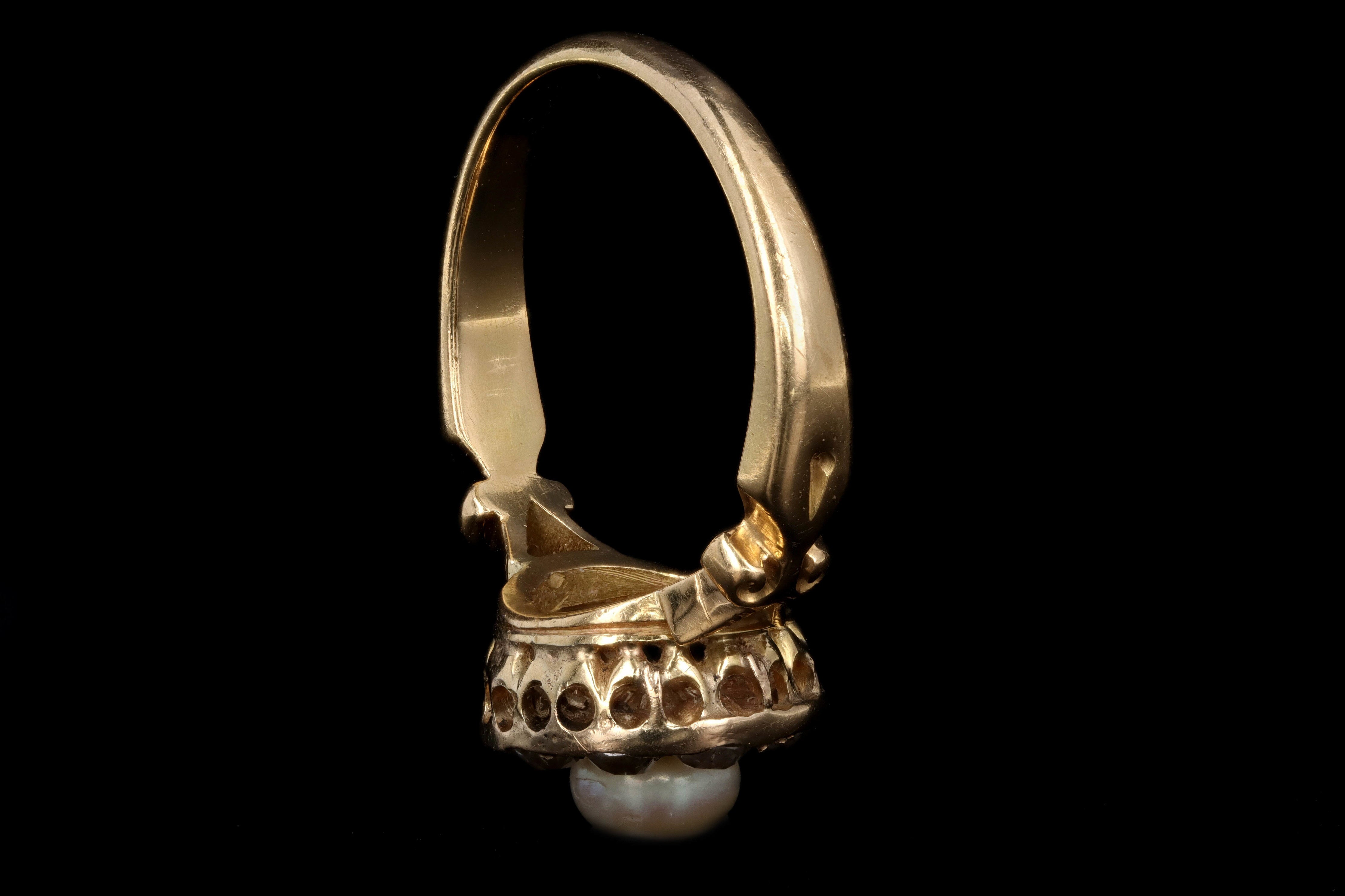 Victorian 5.5mm Pearl & Old Mine Cut Diamond Ring - Queen May