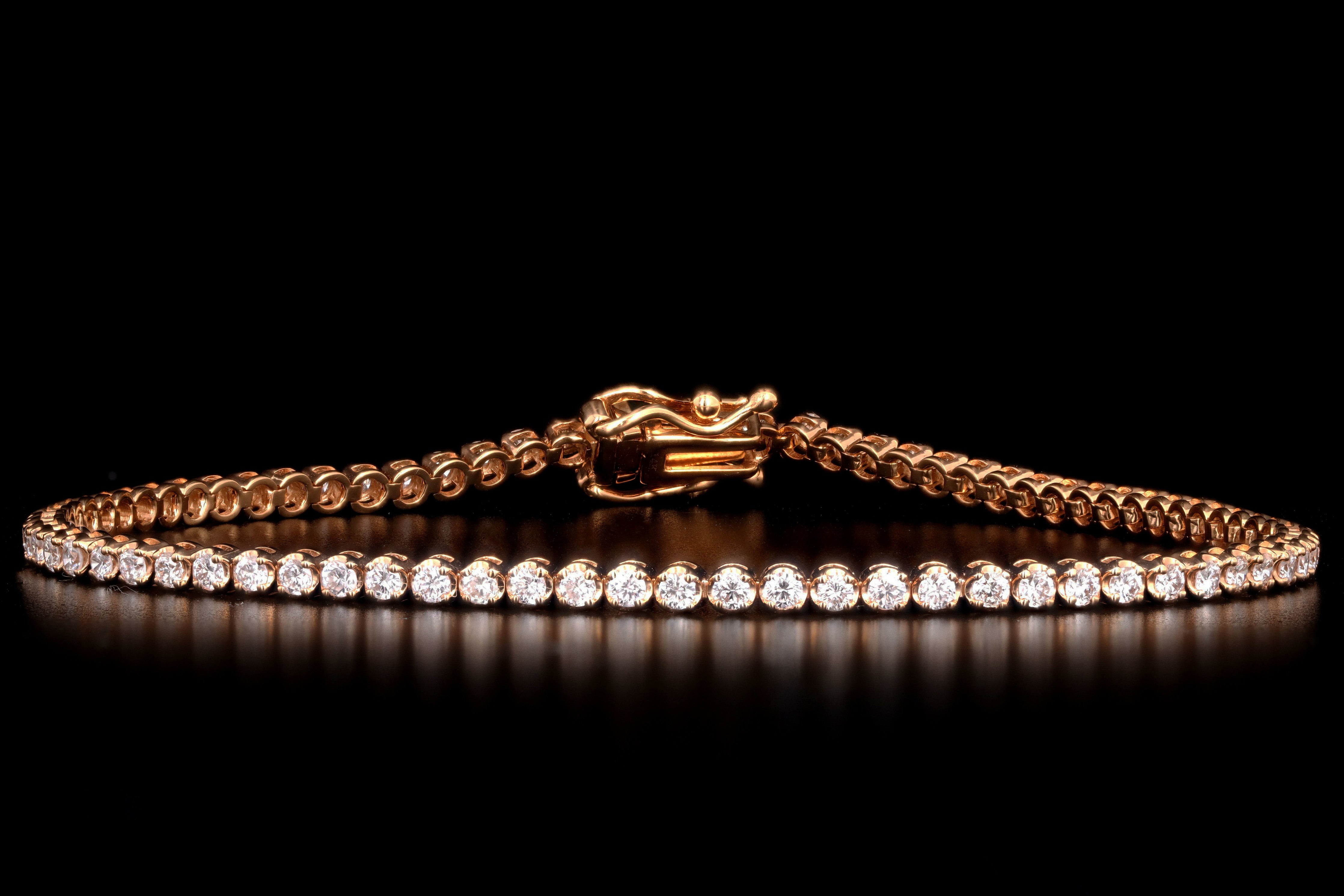 New 14K Rose Gold 1.49 Carat Round Brilliant Diamond Tennis Bracelet - Queen May