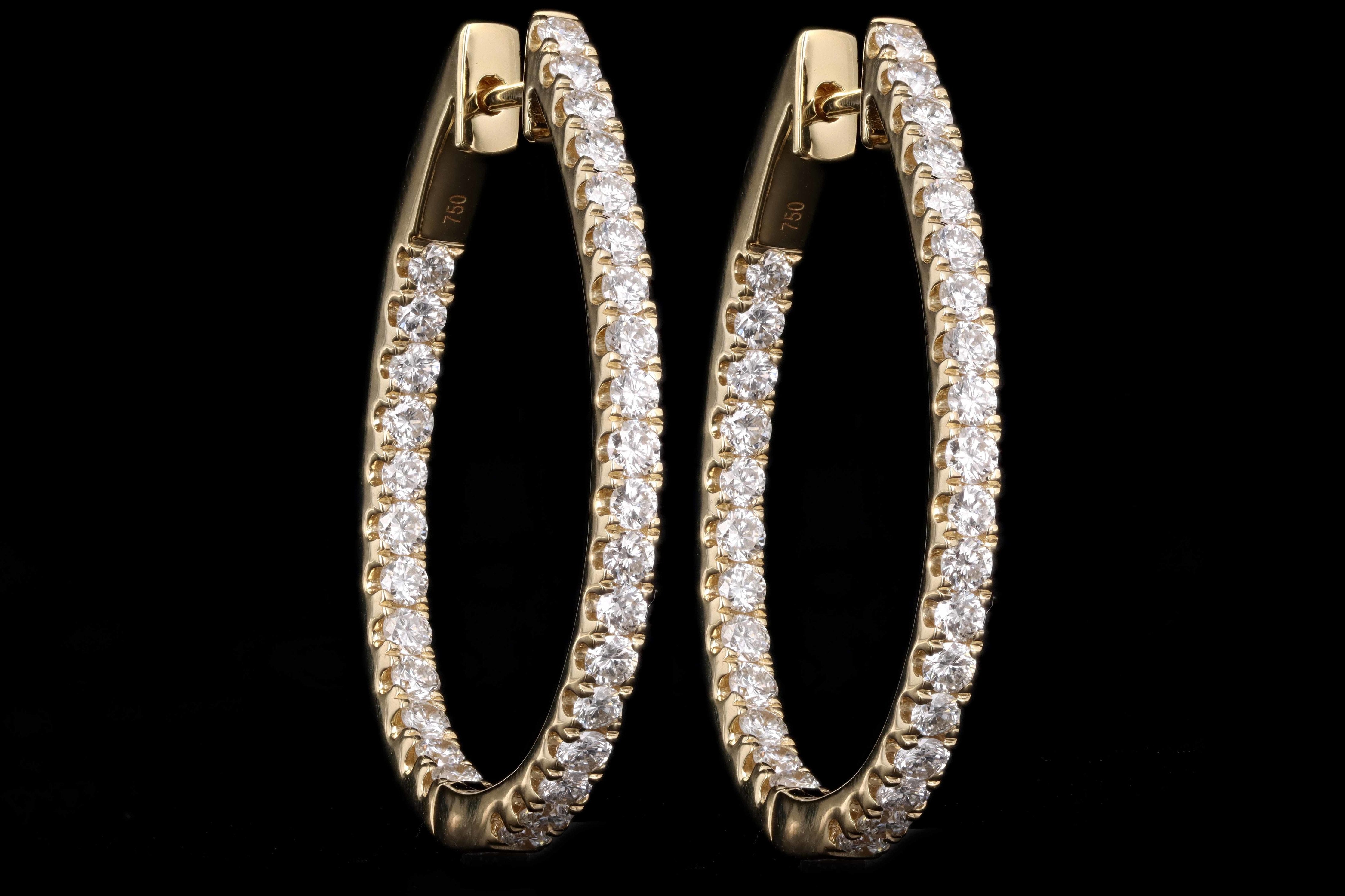 18K White or Yellow Gold 2.0 Carat Total Weight Diamond Inside Out Oval Hoop Earrings - Queen May