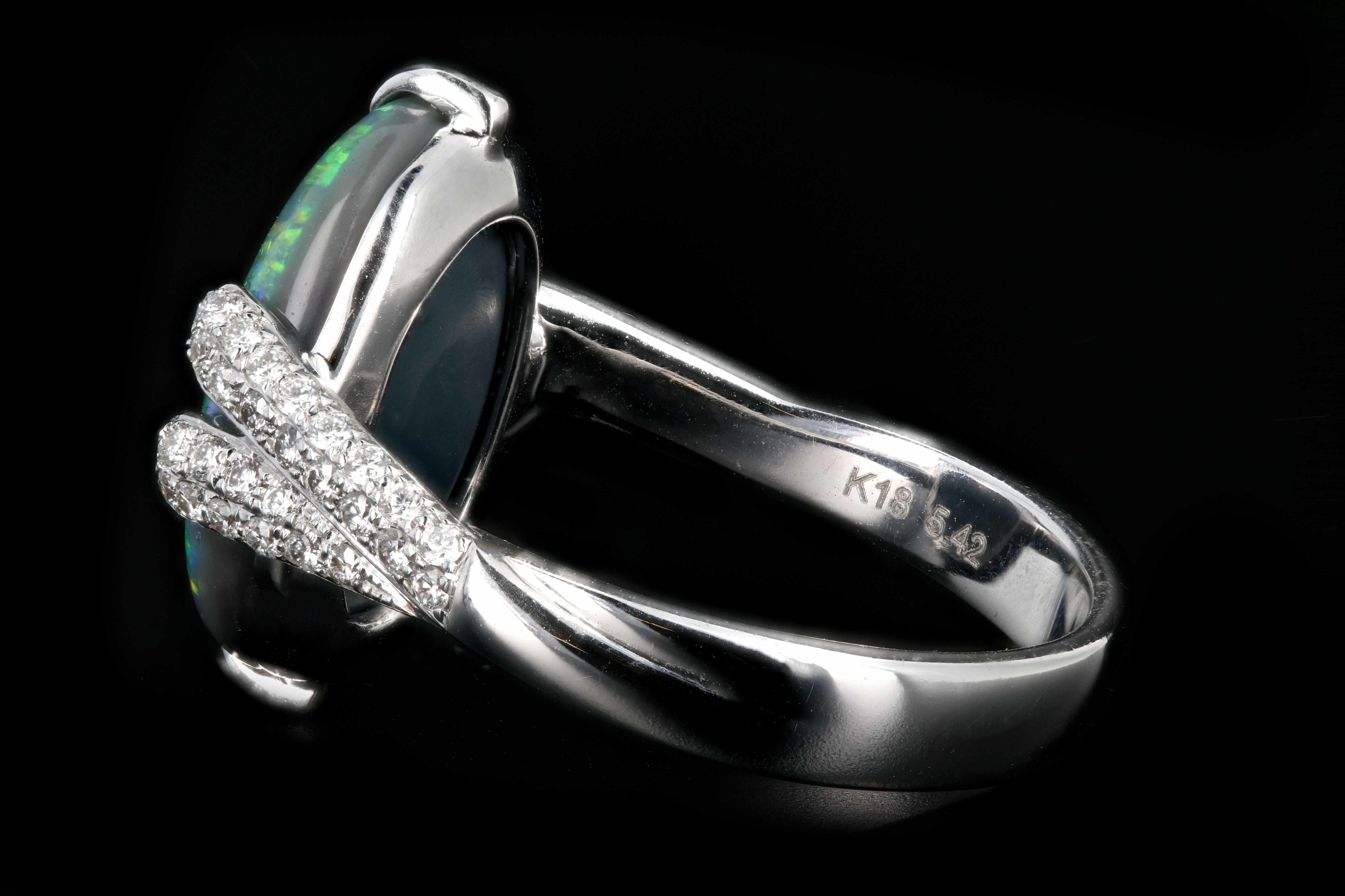 Retro 18K White Gold 5.51 Carat Black Opal and Diamond Ring - Queen May
