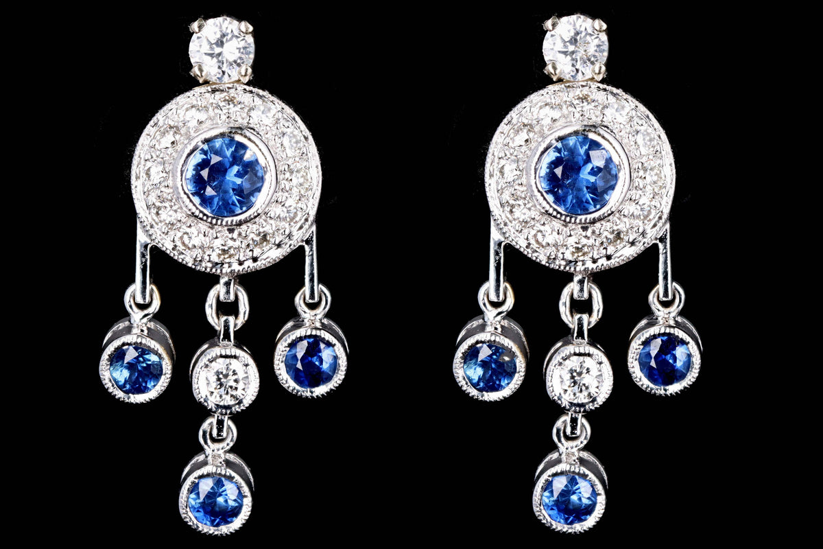 18K White Gold Sapphire & Diamond Drop Earrings - Queen May