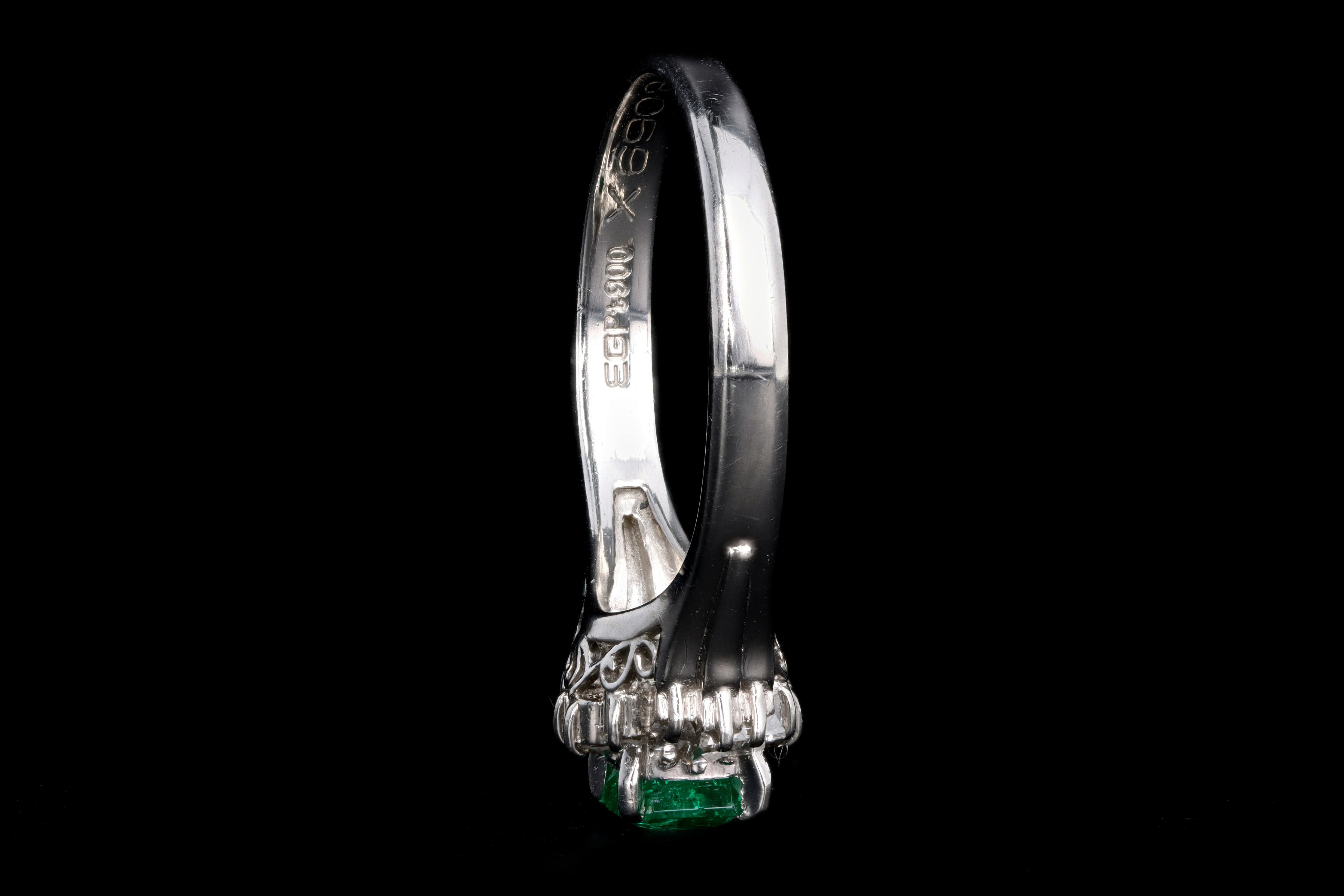 Retro Platinum .40 Carat Natural Emerald & Diamond Ballerina Ring - Queen May