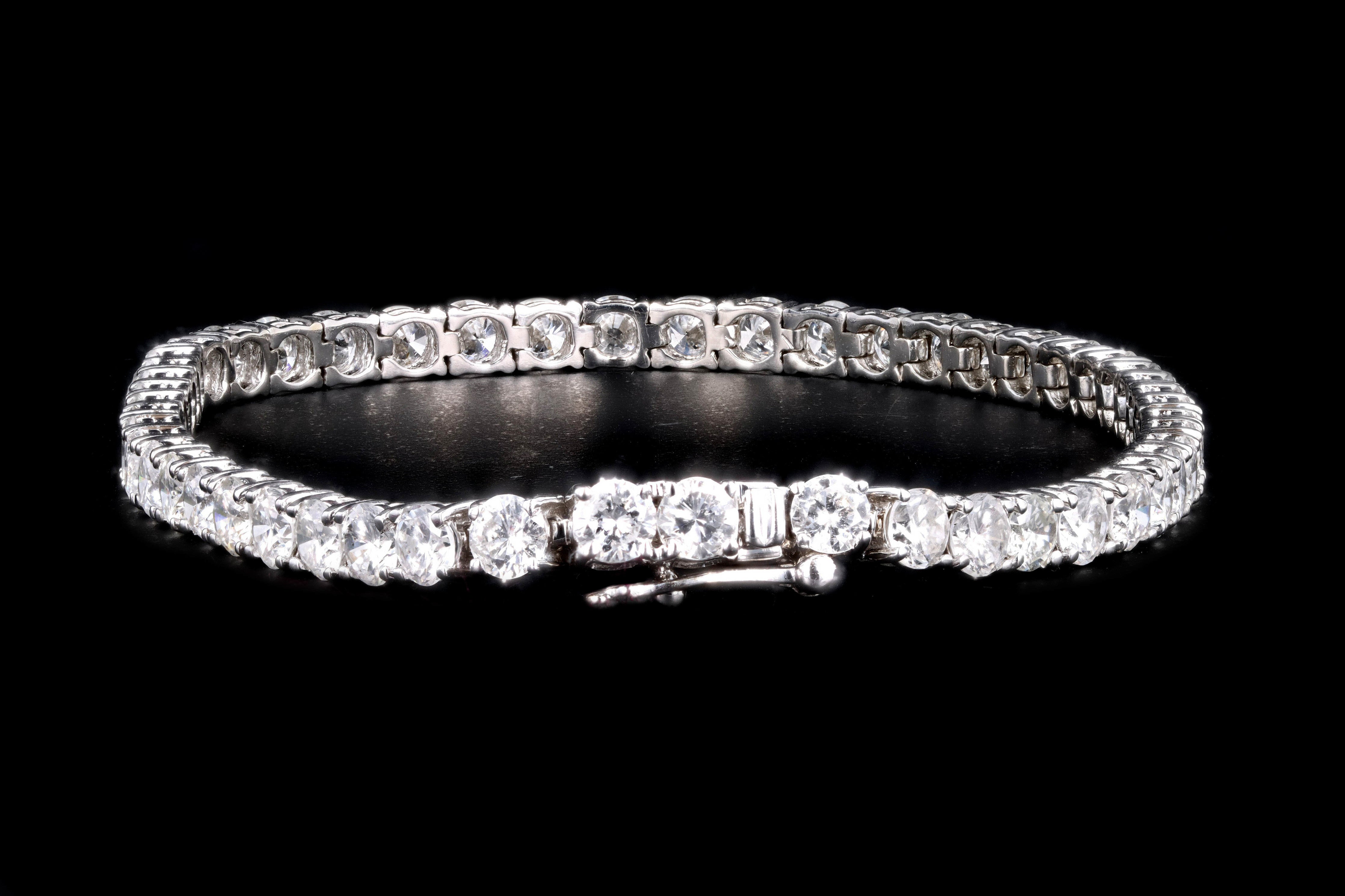 New 14K White Gold 7.98 Carat Round Brilliant Cut Diamond Tennis Bracelet - Queen May
