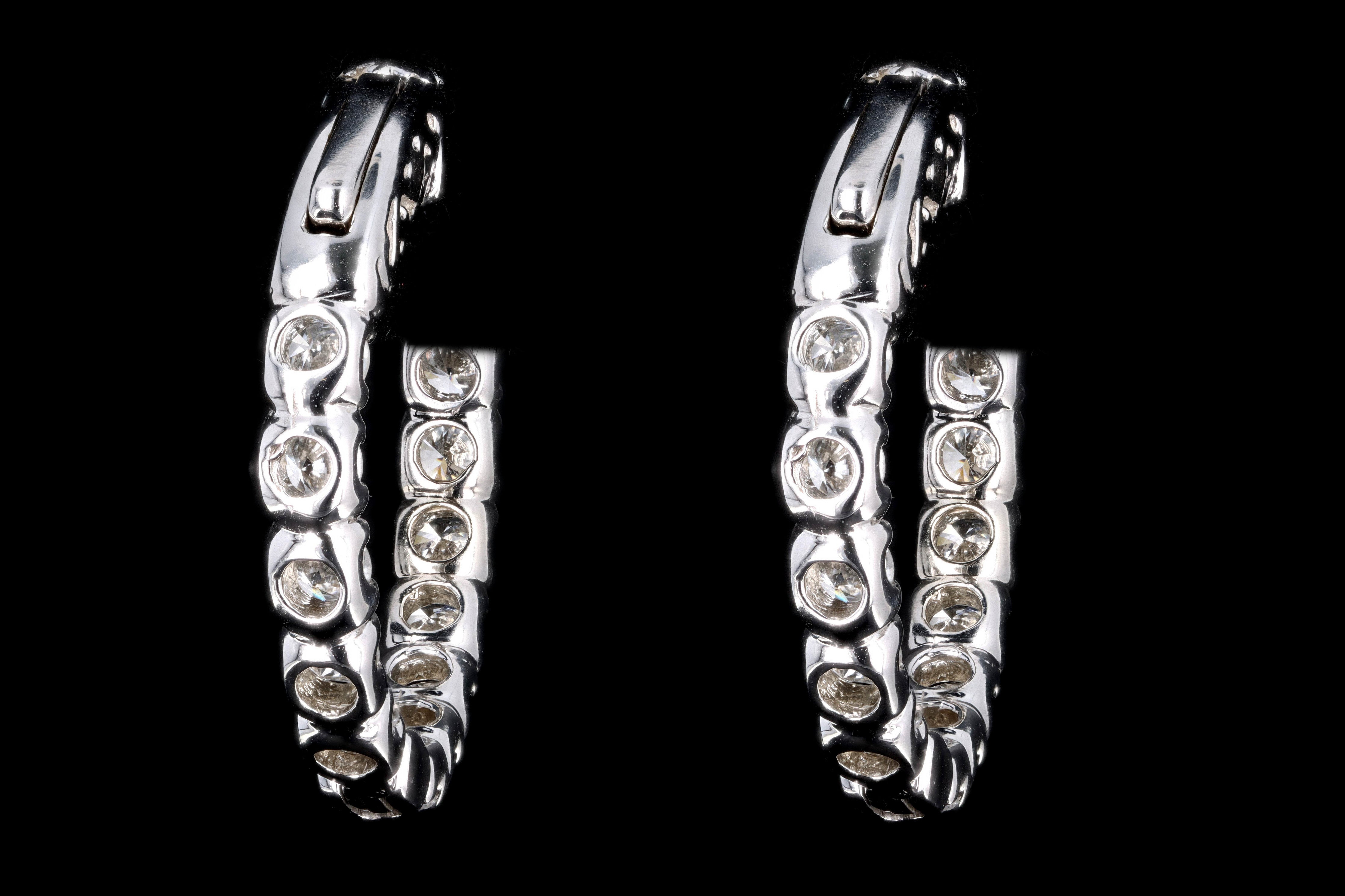 New 14K White Gold 2.59 Carat Round Brilliant Diamond Hoop Earrings - Queen May