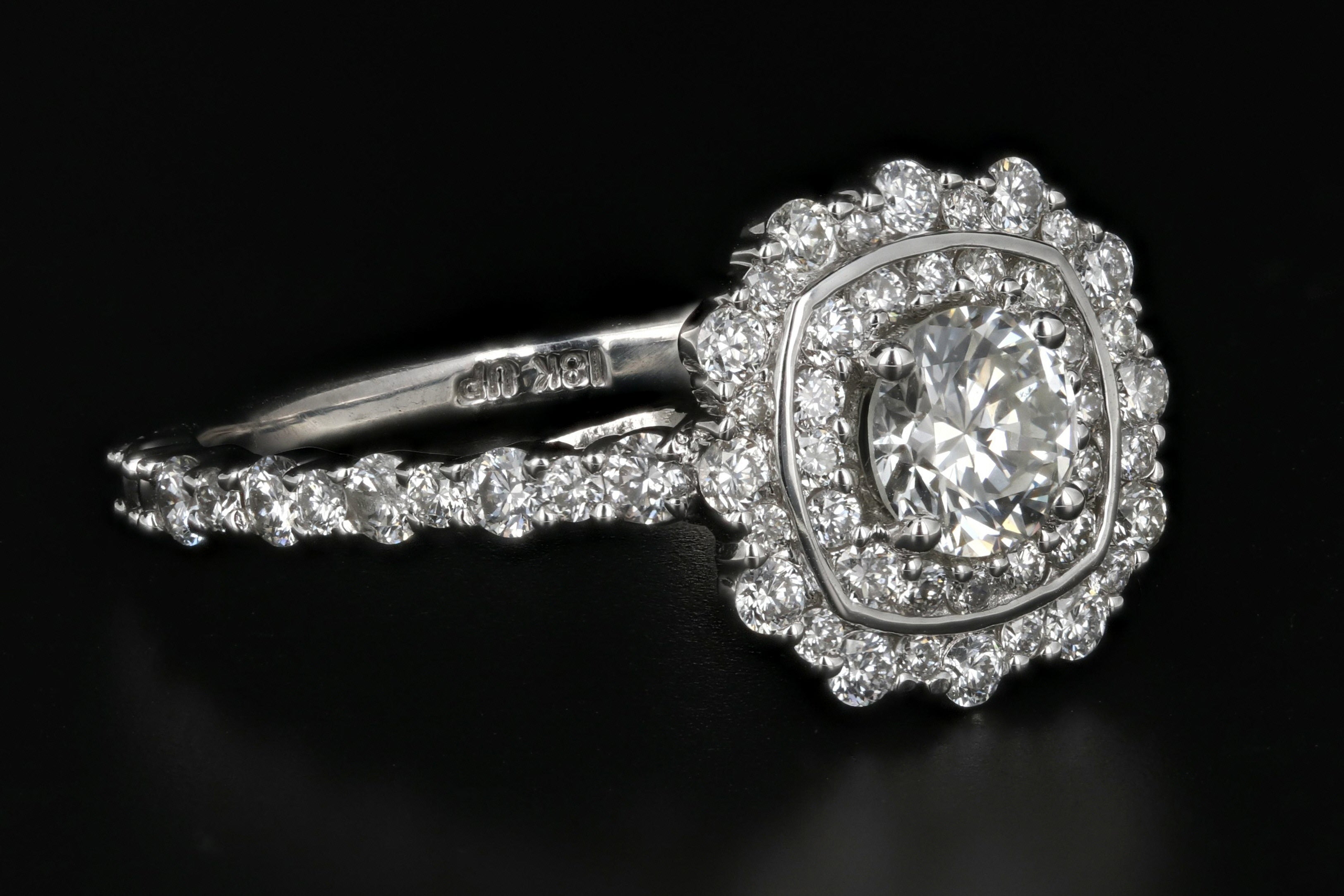 Modern 18K White Gold .50 Carat Diamond Halo Engagement Ring - Queen May