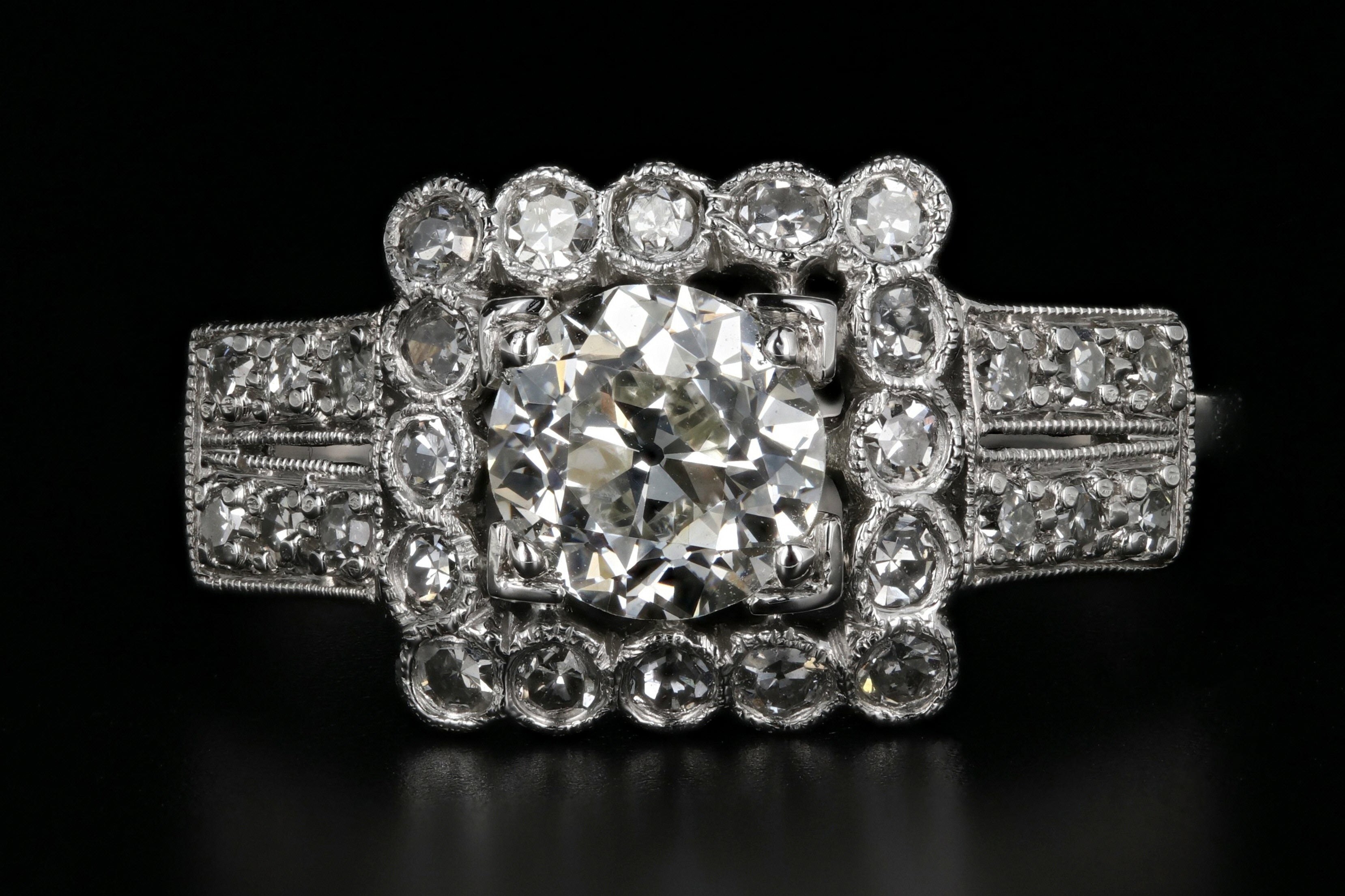 Art Deco Platinum .89 Carat Old European Cut Diamond Engagement Ring - Queen May