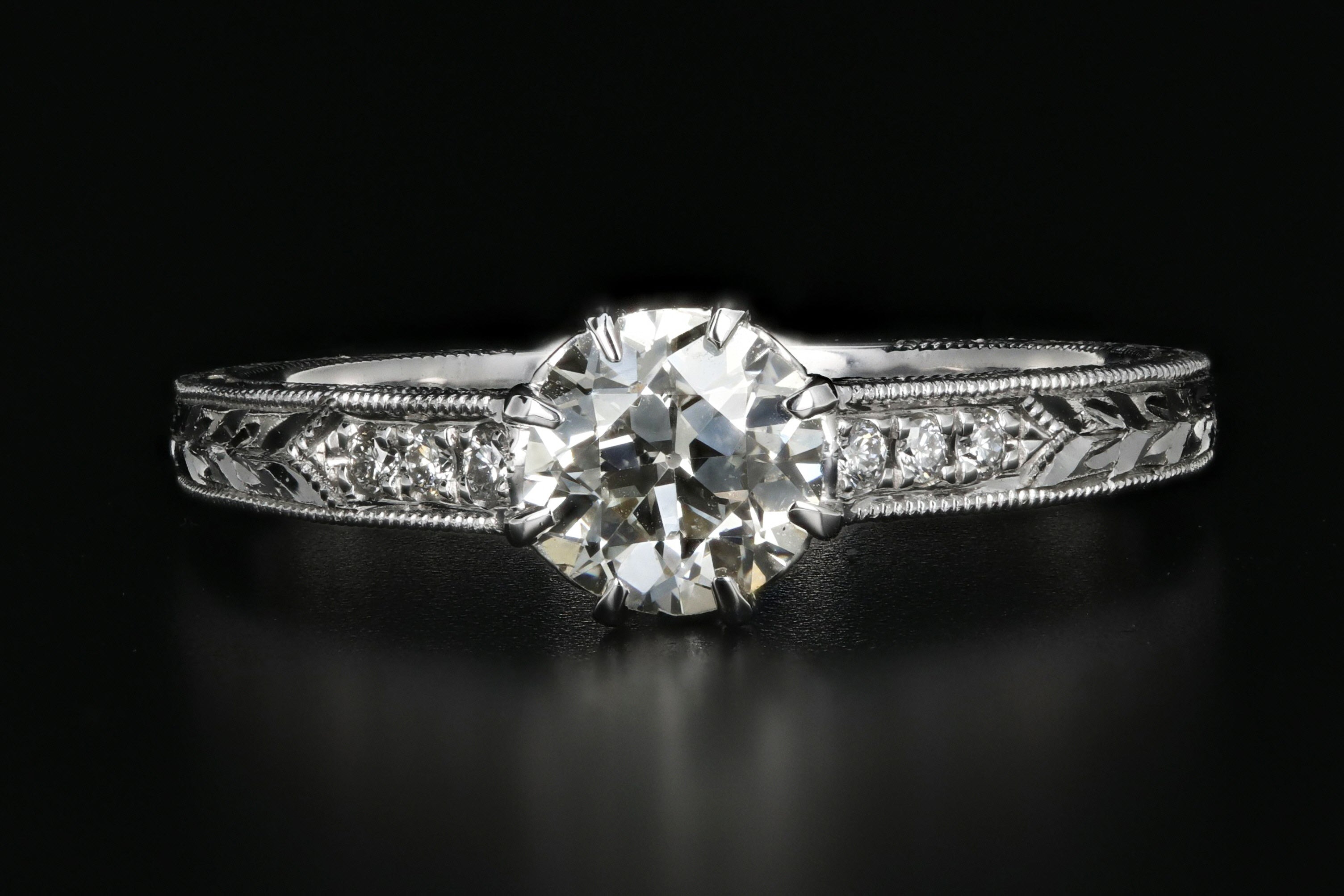 New 14K White Gold Old European Cut .69 Carat Diamond Engagement Ring - Queen May