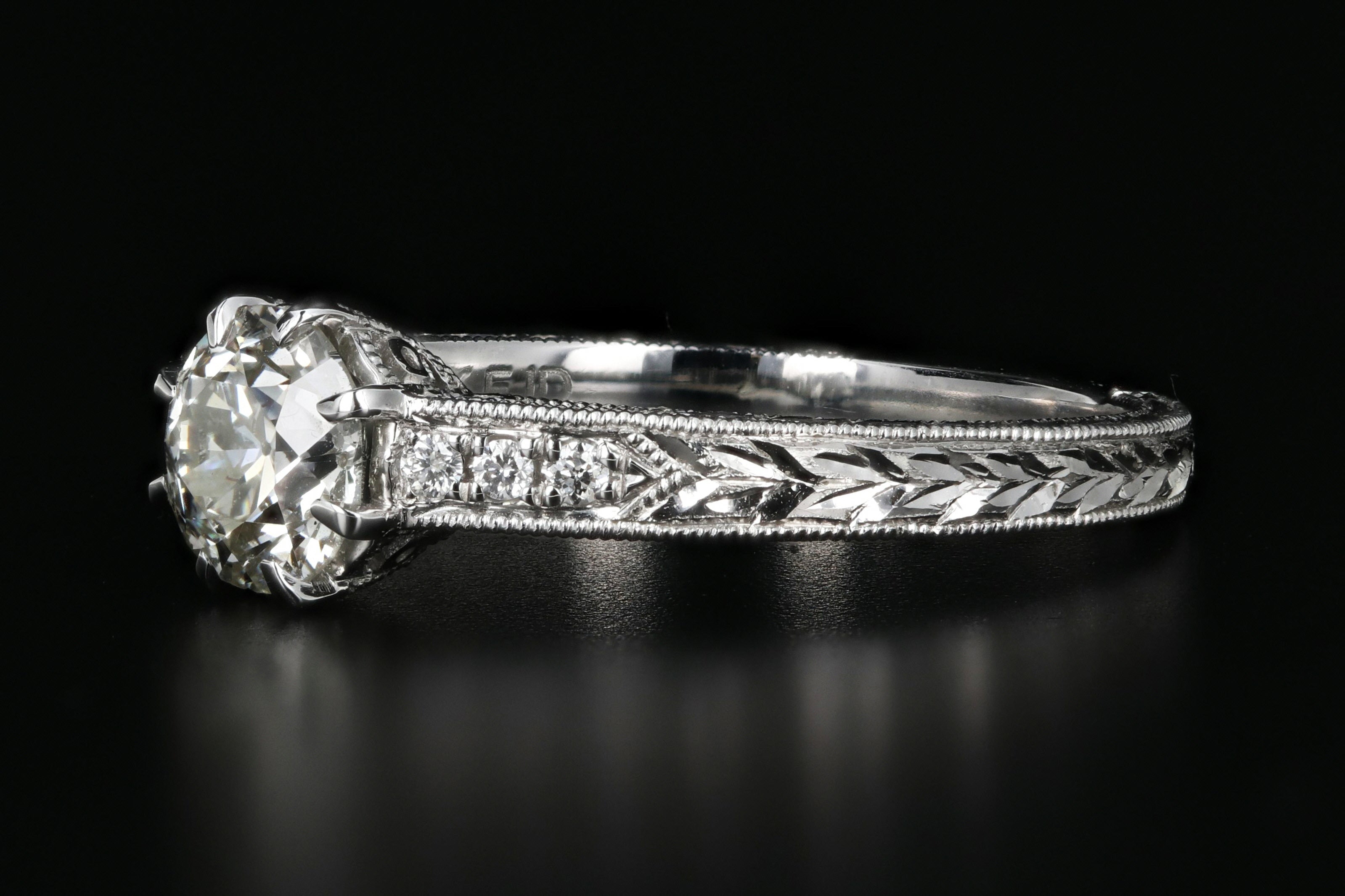 New 14K White Gold Old European Cut .69 Carat Diamond Engagement Ring - Queen May