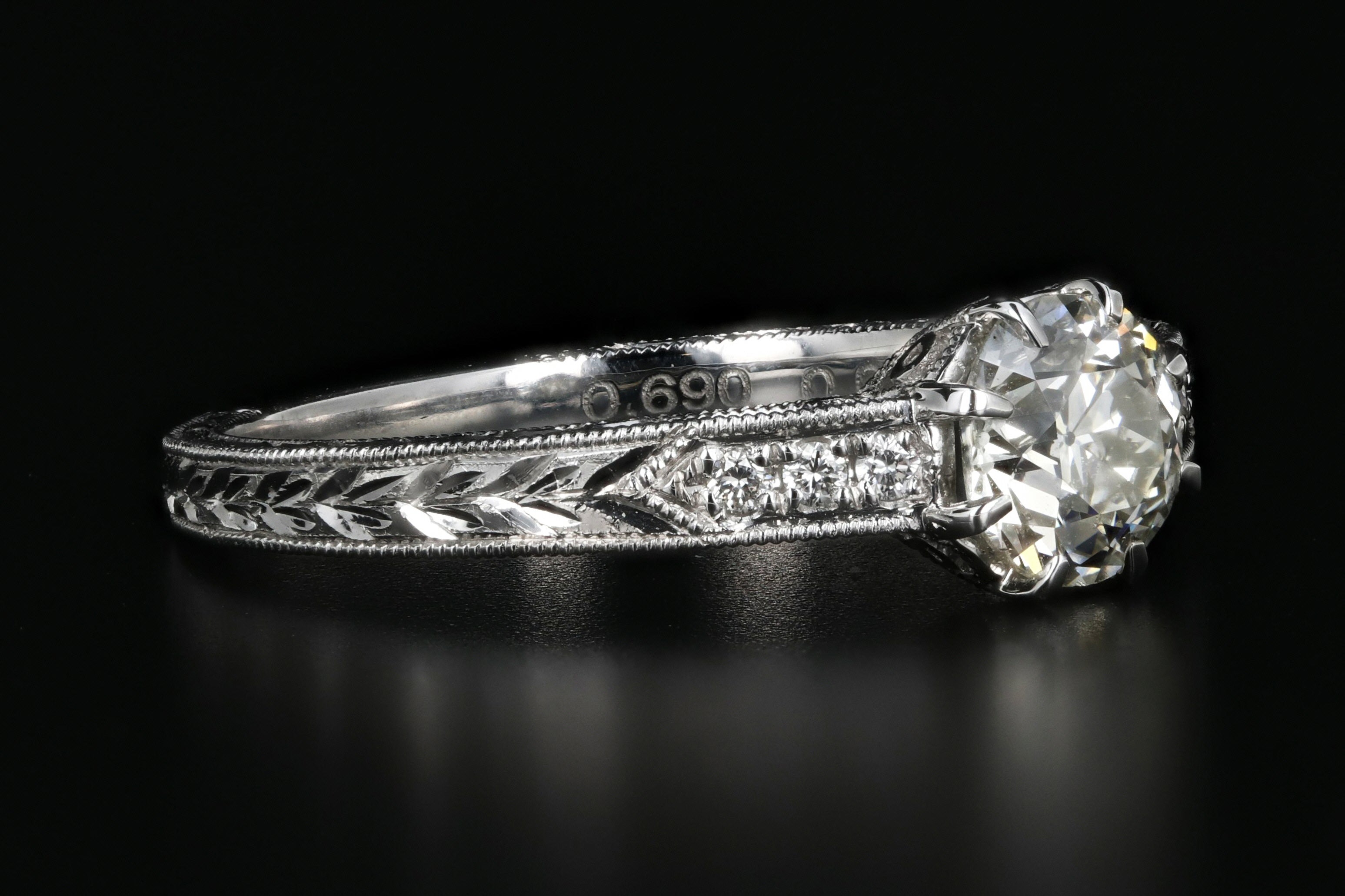 New 14K White Gold Old European Cut .69 Carat Diamond Engagement Ring - Queen May