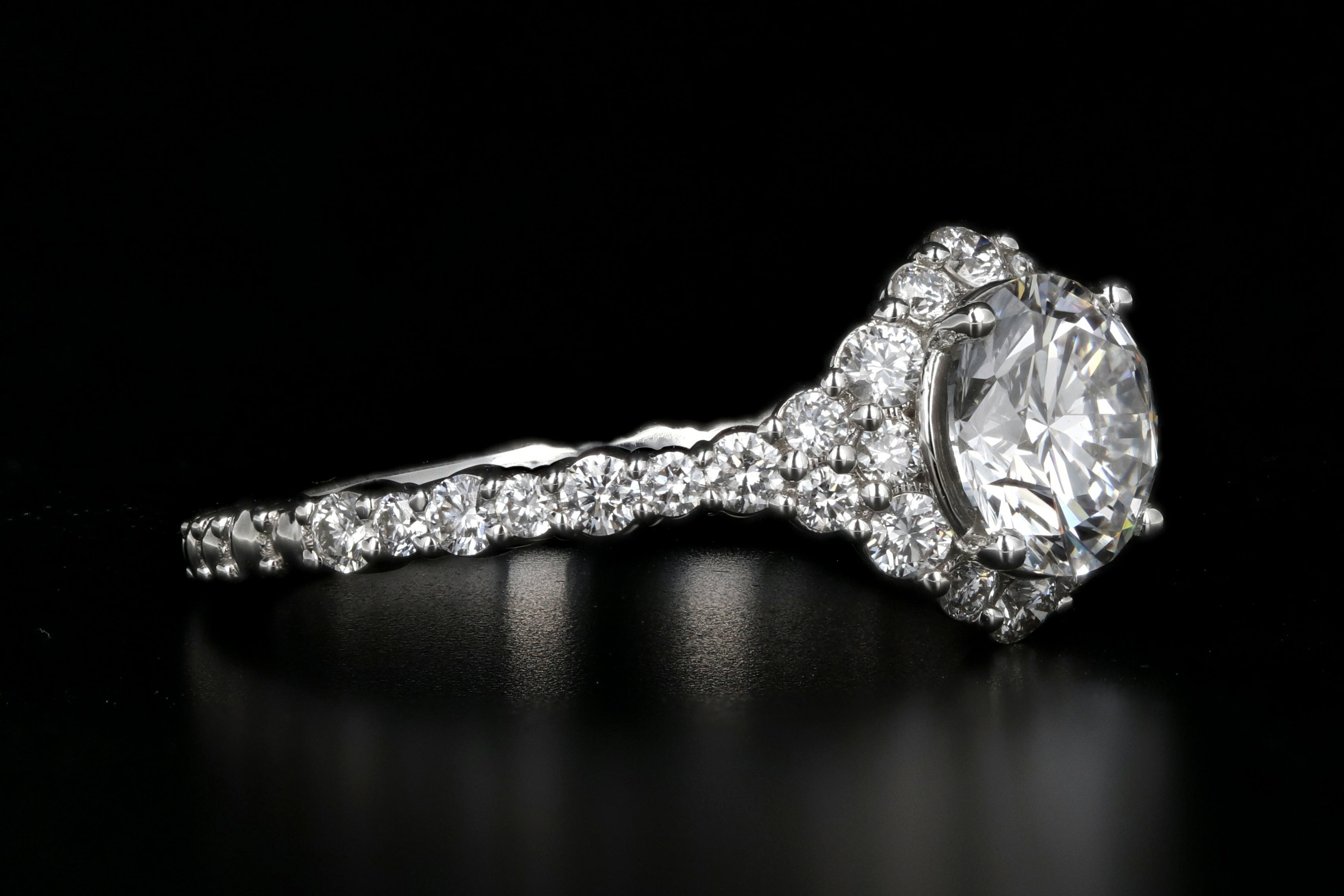 New 18K White Gold 1.22 Carat Diamond Halo Ring GIA Certified - Queen May