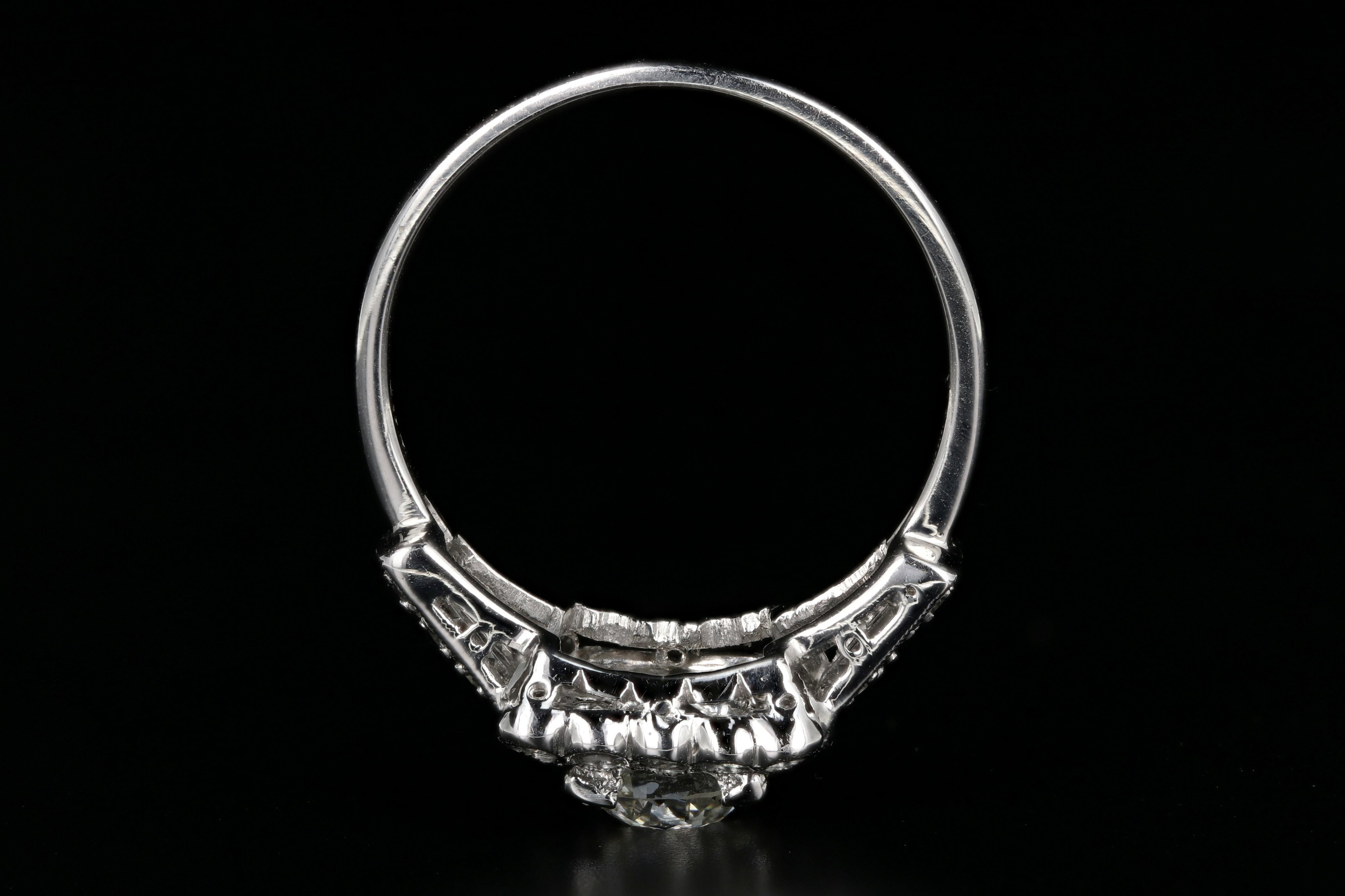 Art Deco Platinum .89 Carat Old European Cut Diamond Engagement Ring - Queen May