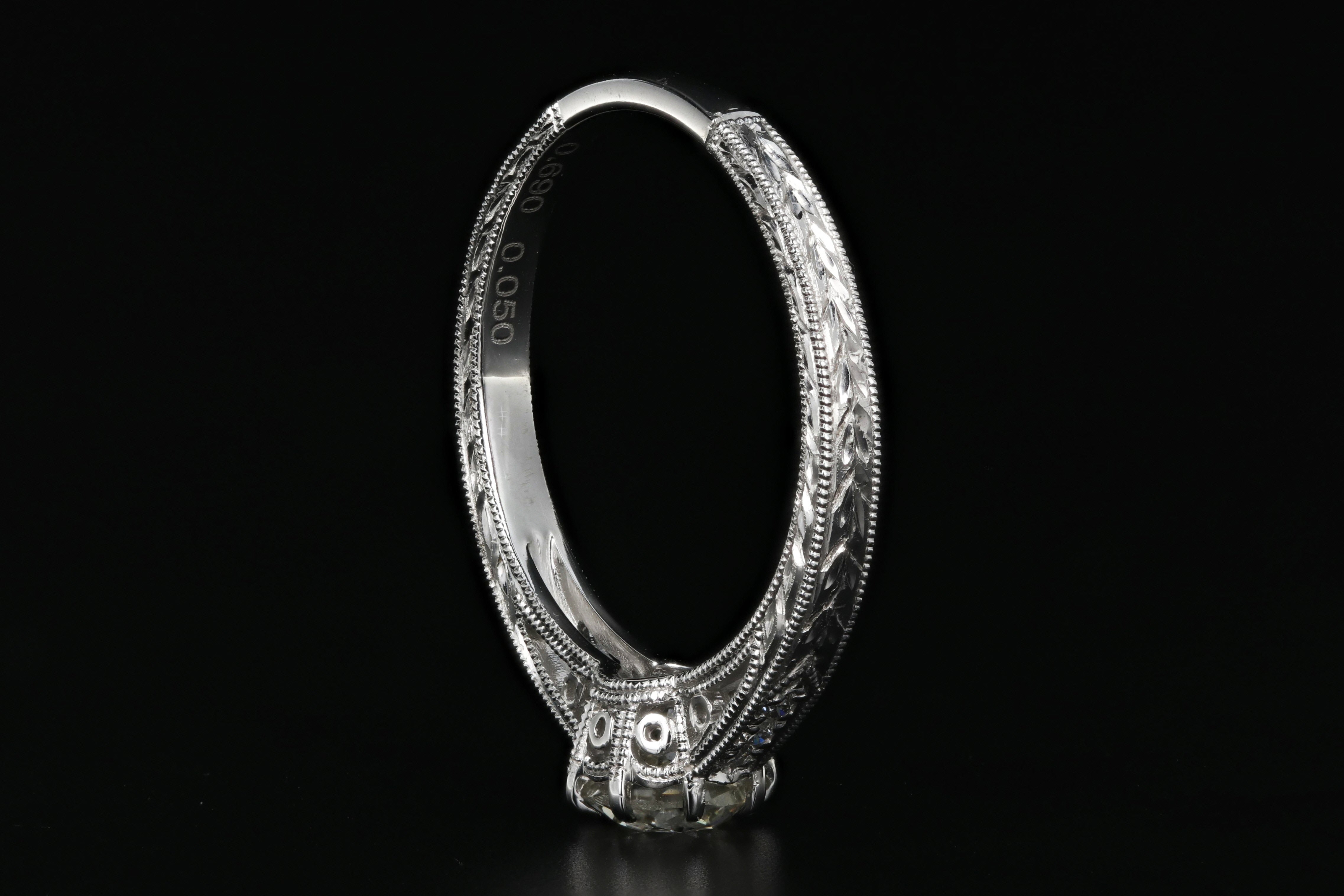 New 14K White Gold Old European Cut .69 Carat Diamond Engagement Ring - Queen May