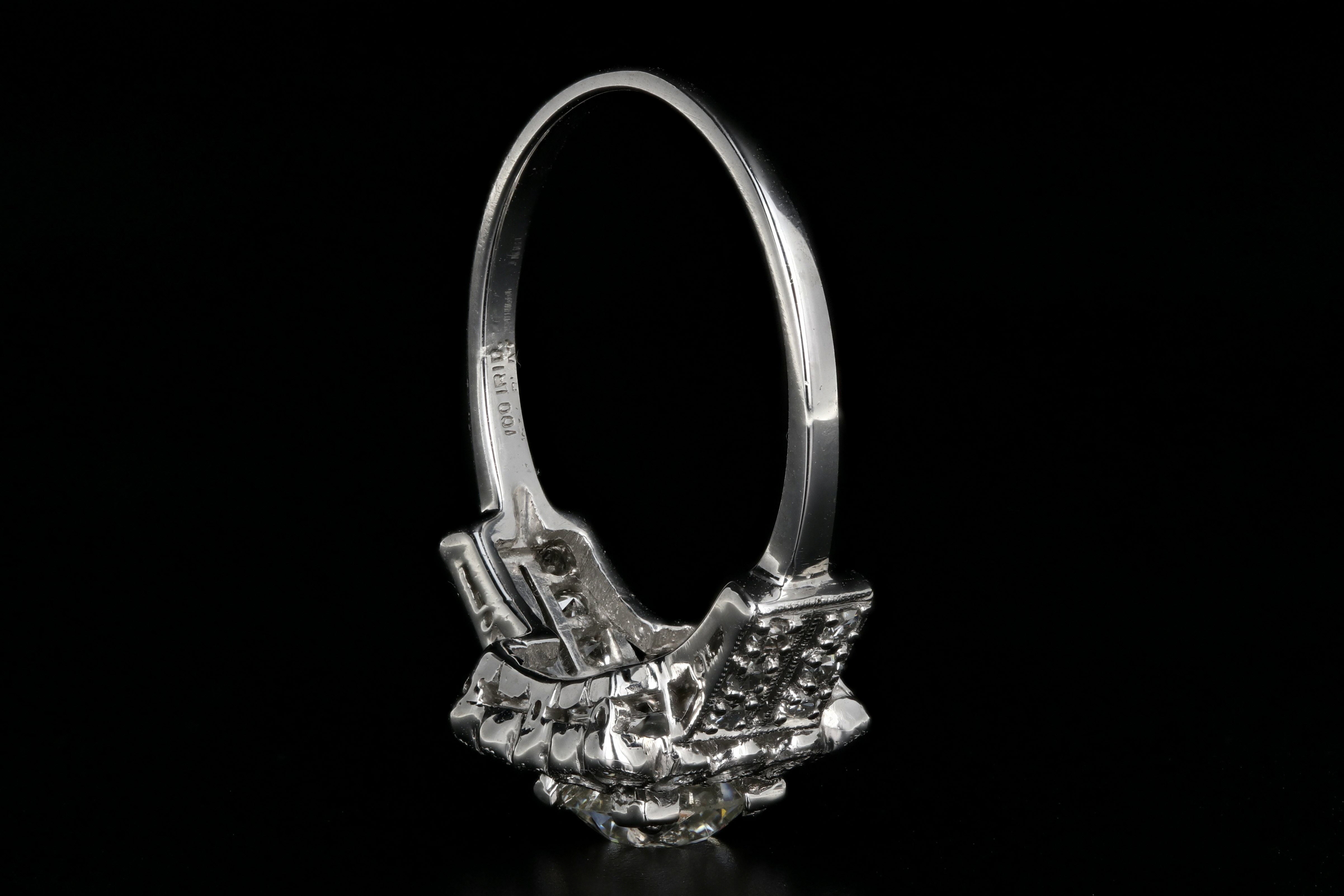 Art Deco Platinum .89 Carat Old European Cut Diamond Engagement Ring - Queen May