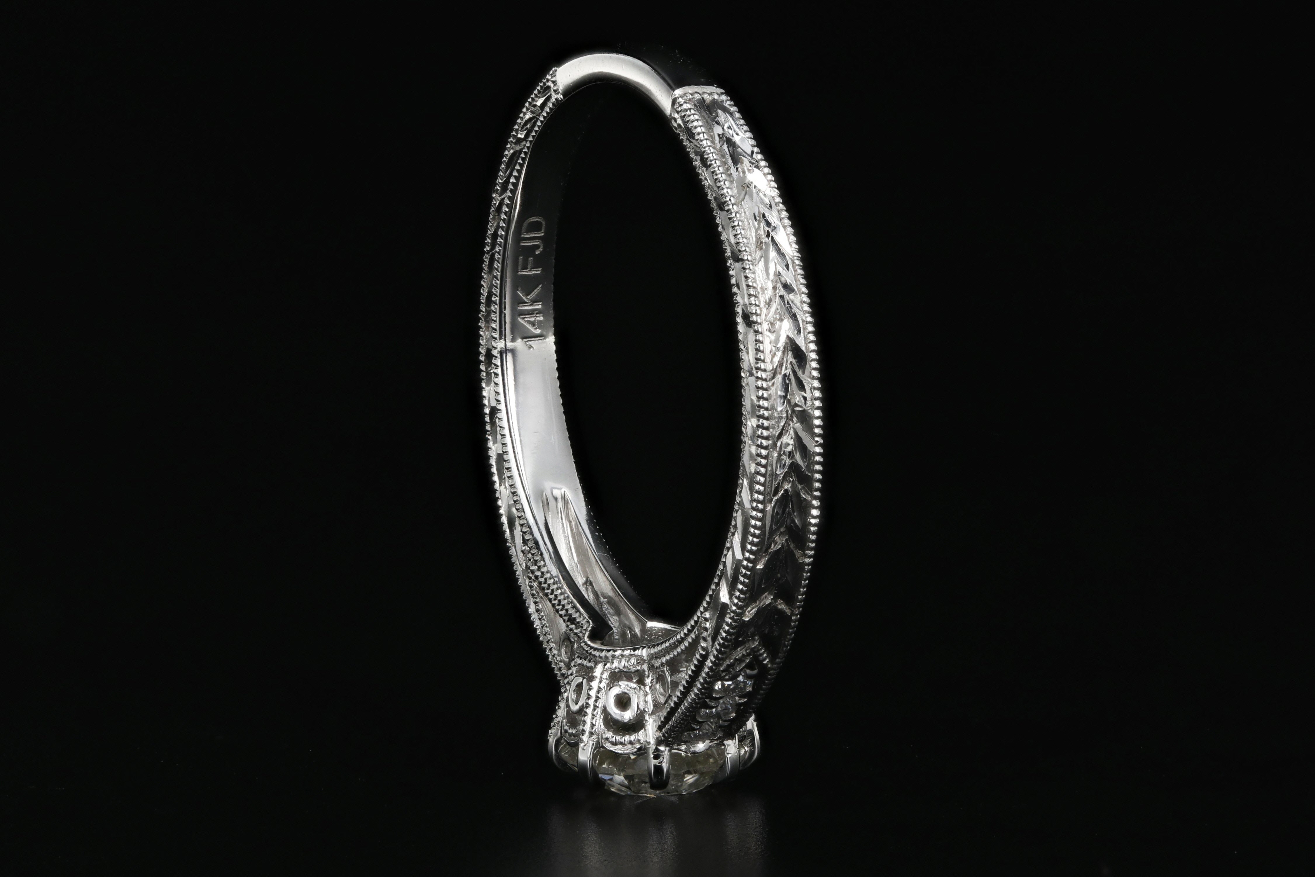 New 14K White Gold Old European Cut .69 Carat Diamond Engagement Ring - Queen May