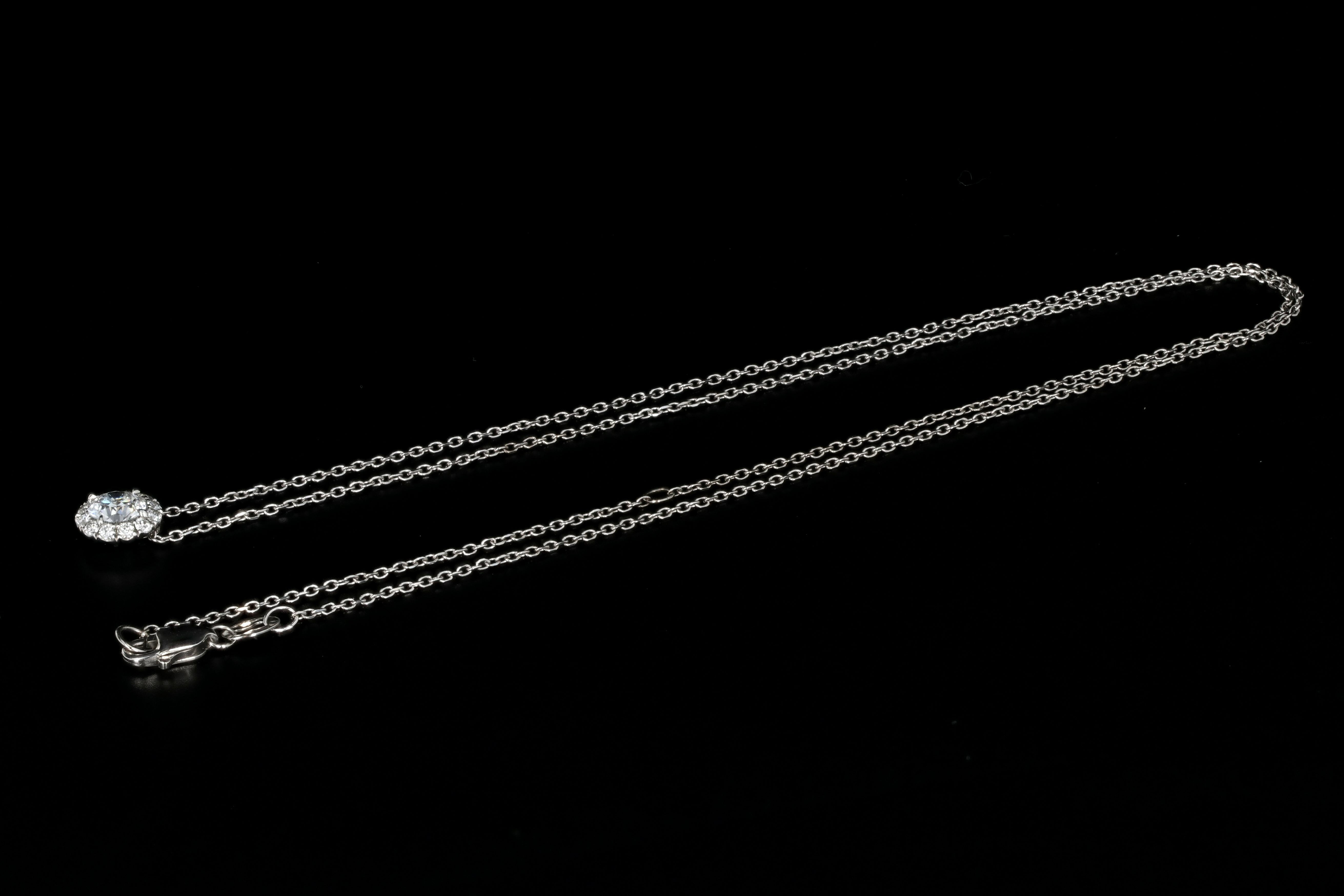 14K White Gold .50 Carat Diamond Halo Pendant Necklace - Queen May