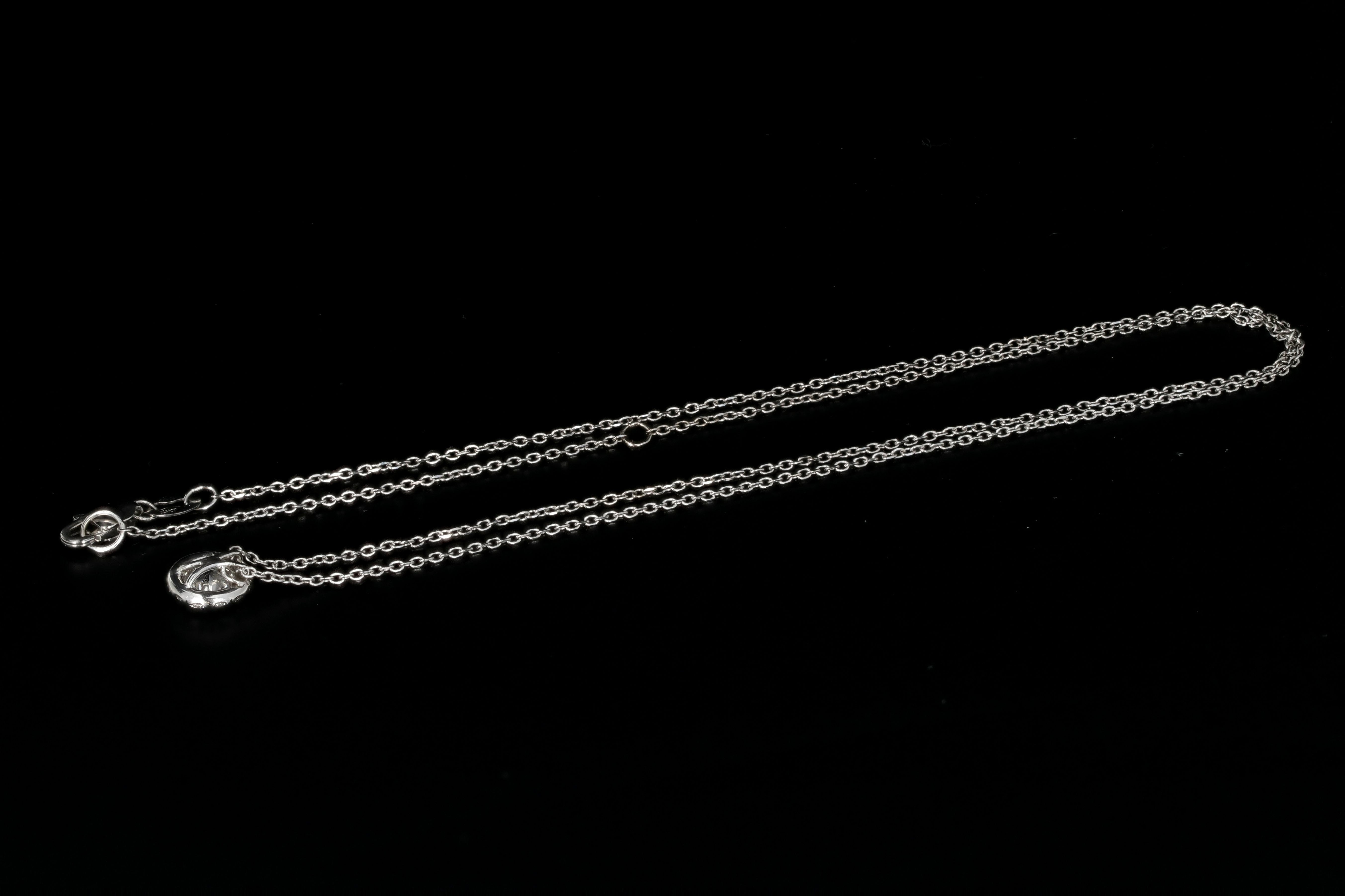 14K White Gold .50 Carat Diamond Halo Pendant Necklace - Queen May