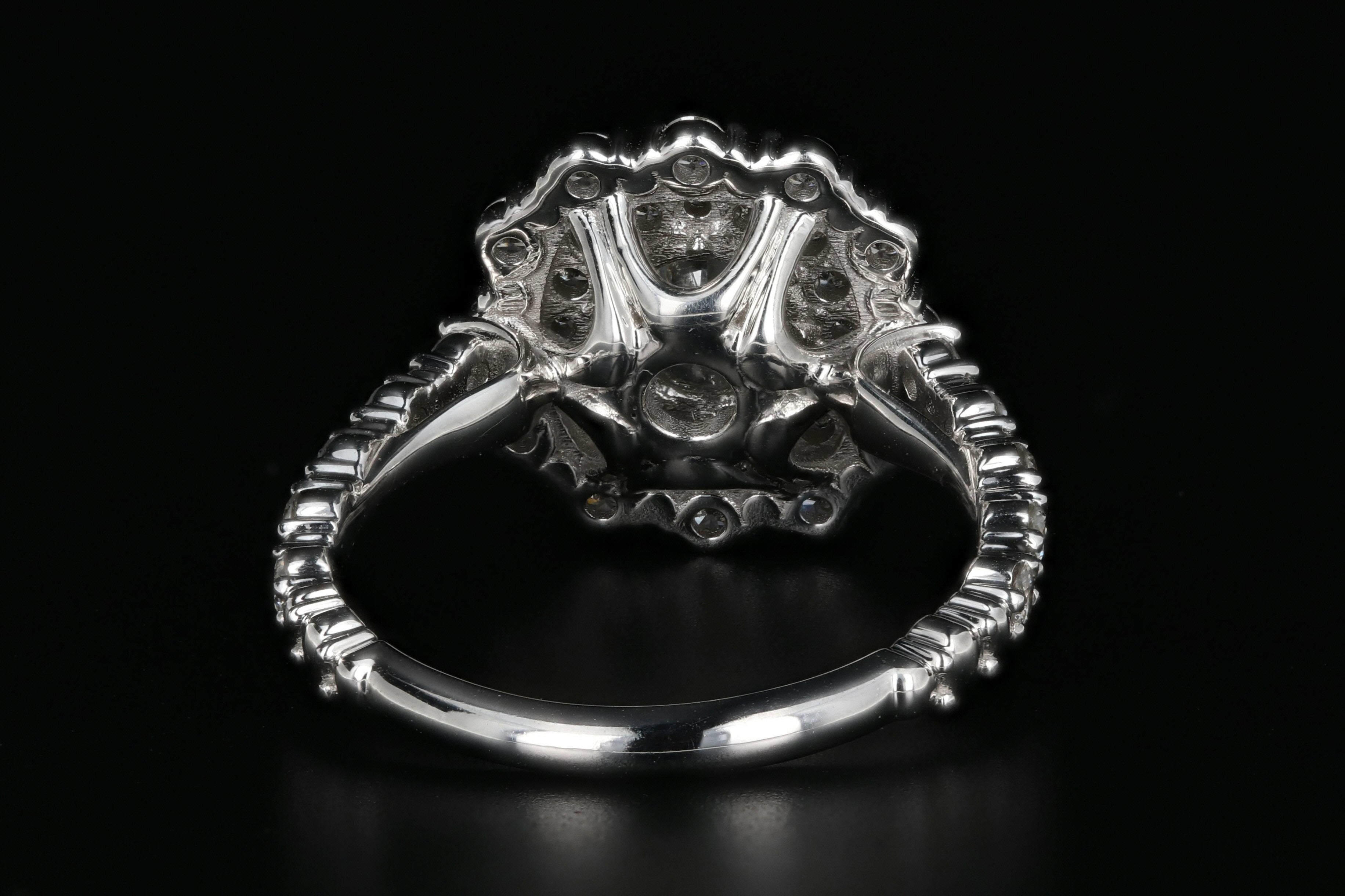 New 18K White Gold .80 Carat Diamond Halo Engagement Ring - Queen May