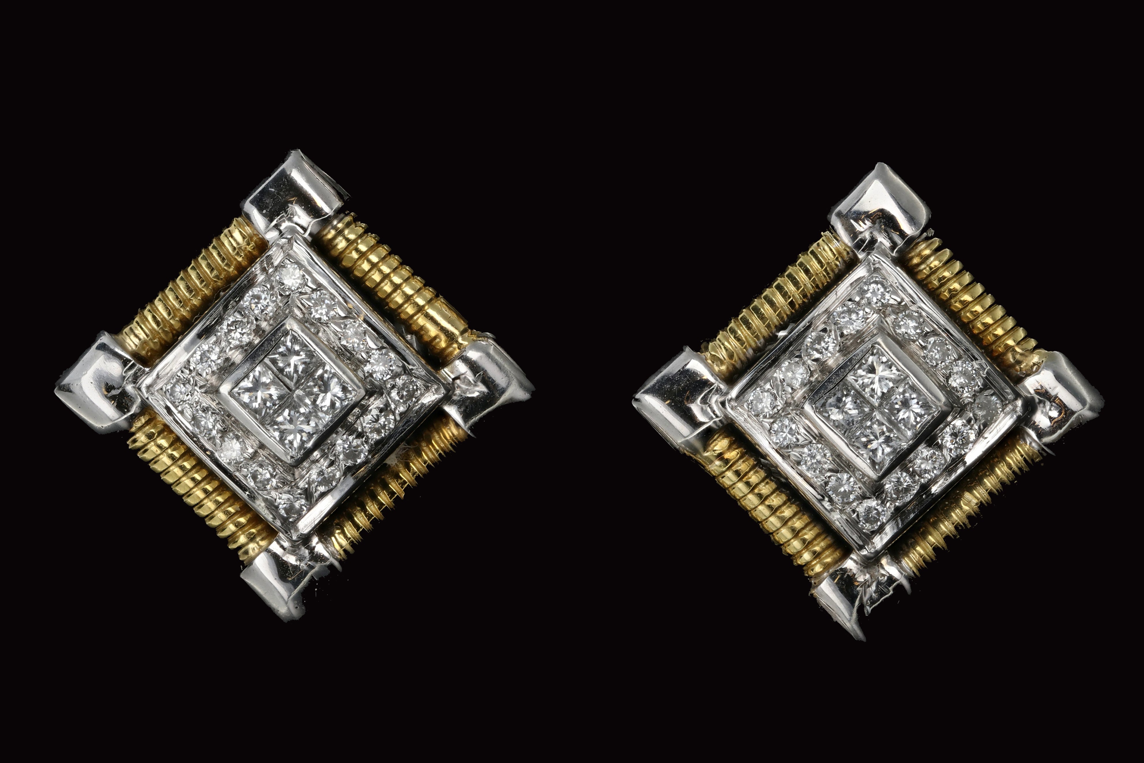 Modern 18K White and Yellow Gold .30 Carat Diamond Weight Total Earrings - Queen May