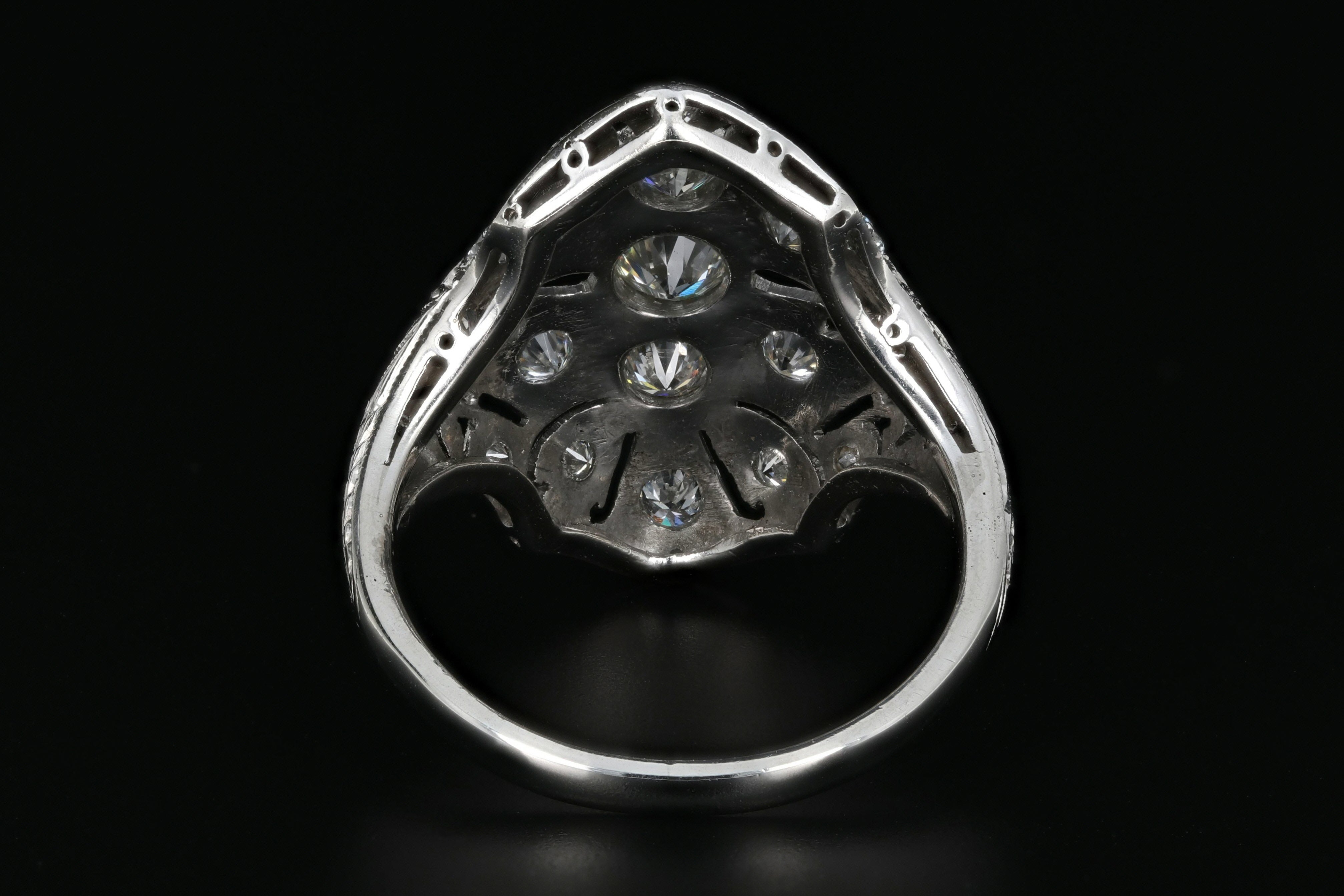 Art Deco Platinum .60 Carat Diamond Weight Total Shield Ring - Queen May