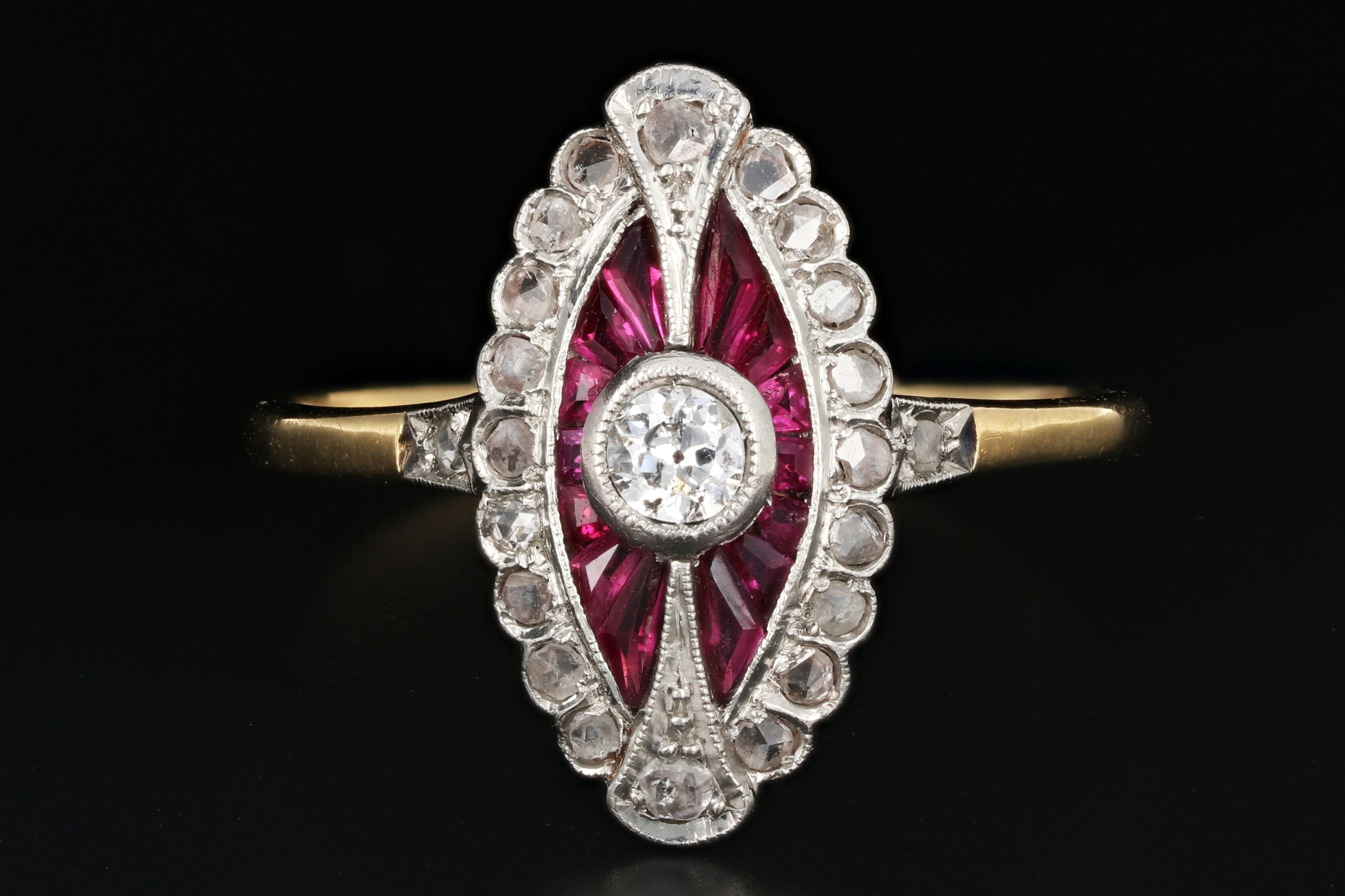 Edwardian French Ruby, Rose Cut & Old European Cut Diamond Ring - Queen May