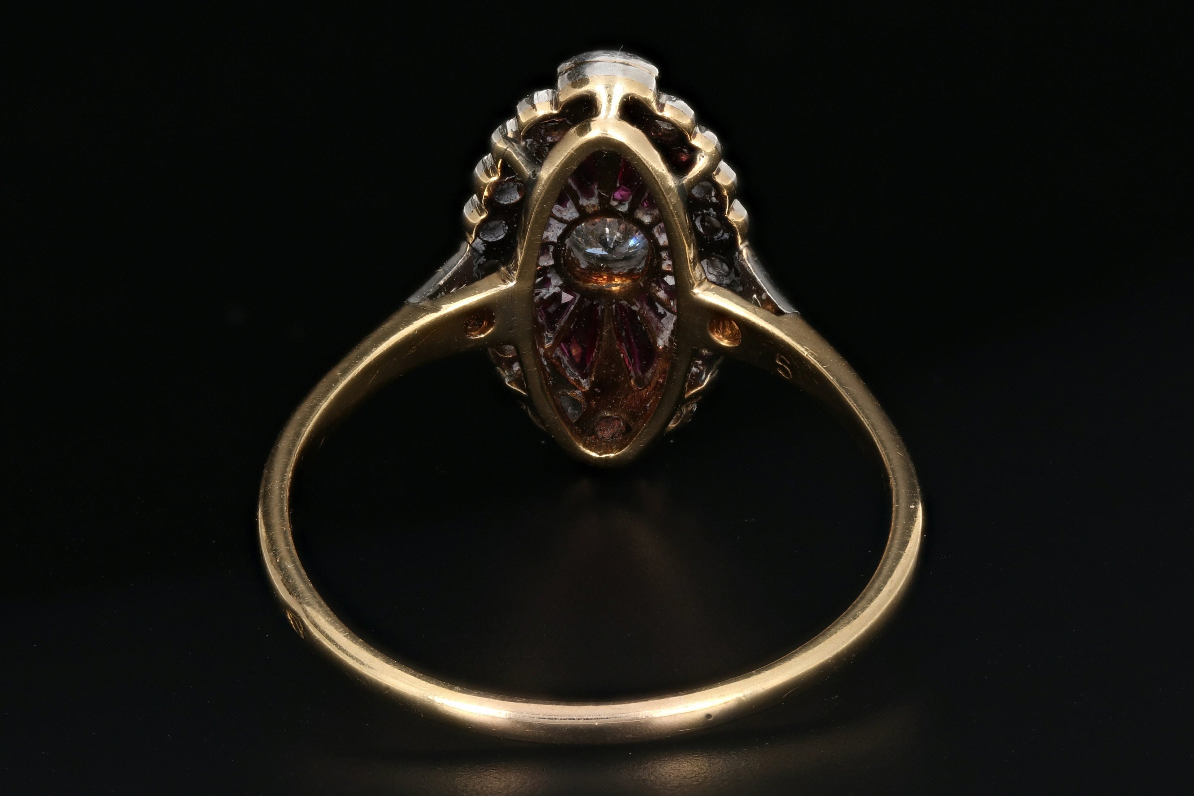 Edwardian French Ruby, Rose Cut & Old European Cut Diamond Ring - Queen May