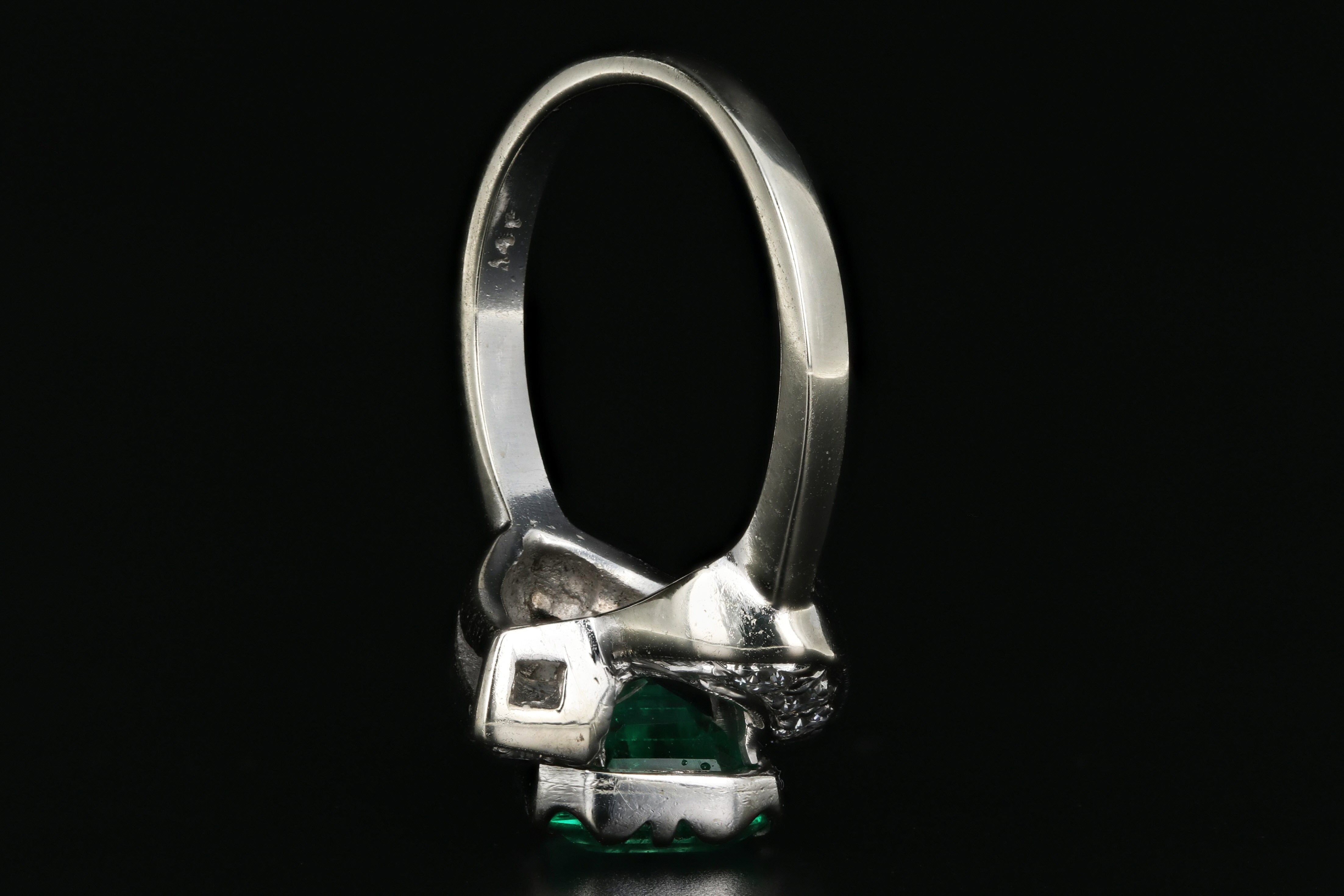 Vintage 14K White Gold 1.5 Carat Colombian Emerald and Diamond Ring - Queen May